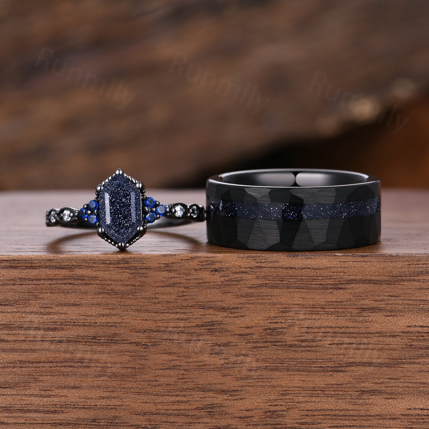 Orion Nebula Couples Ring Set, His and Hers Galaxy Sandstone Starry Night Wedding Band, Unique Matching Couples Promise Ring Set
