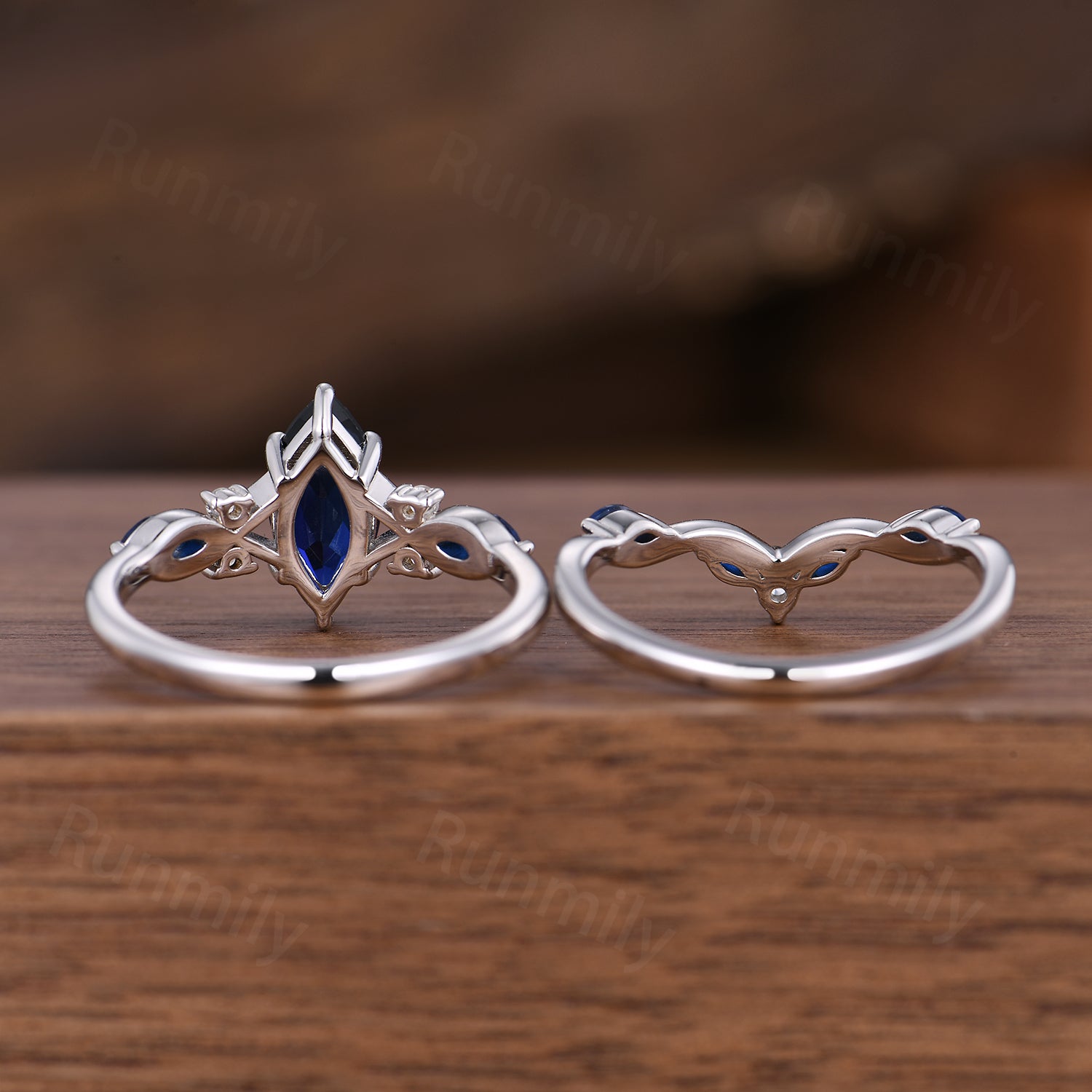 1CT Marquise Cut Blue Sapphire Engagement Ring Set Twist White Gold Promise Ring Bridal Wedding Ring Set September Birthstone Gifts