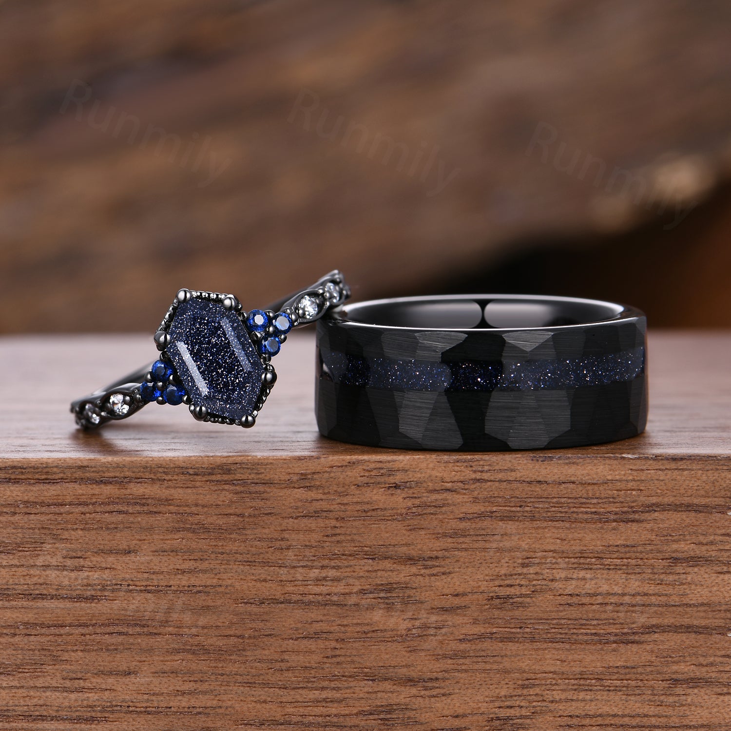 Orion Nebula Couples Ring Set, His and Hers Galaxy Sandstone Starry Night Wedding Band, Unique Matching Couples Promise Ring Set