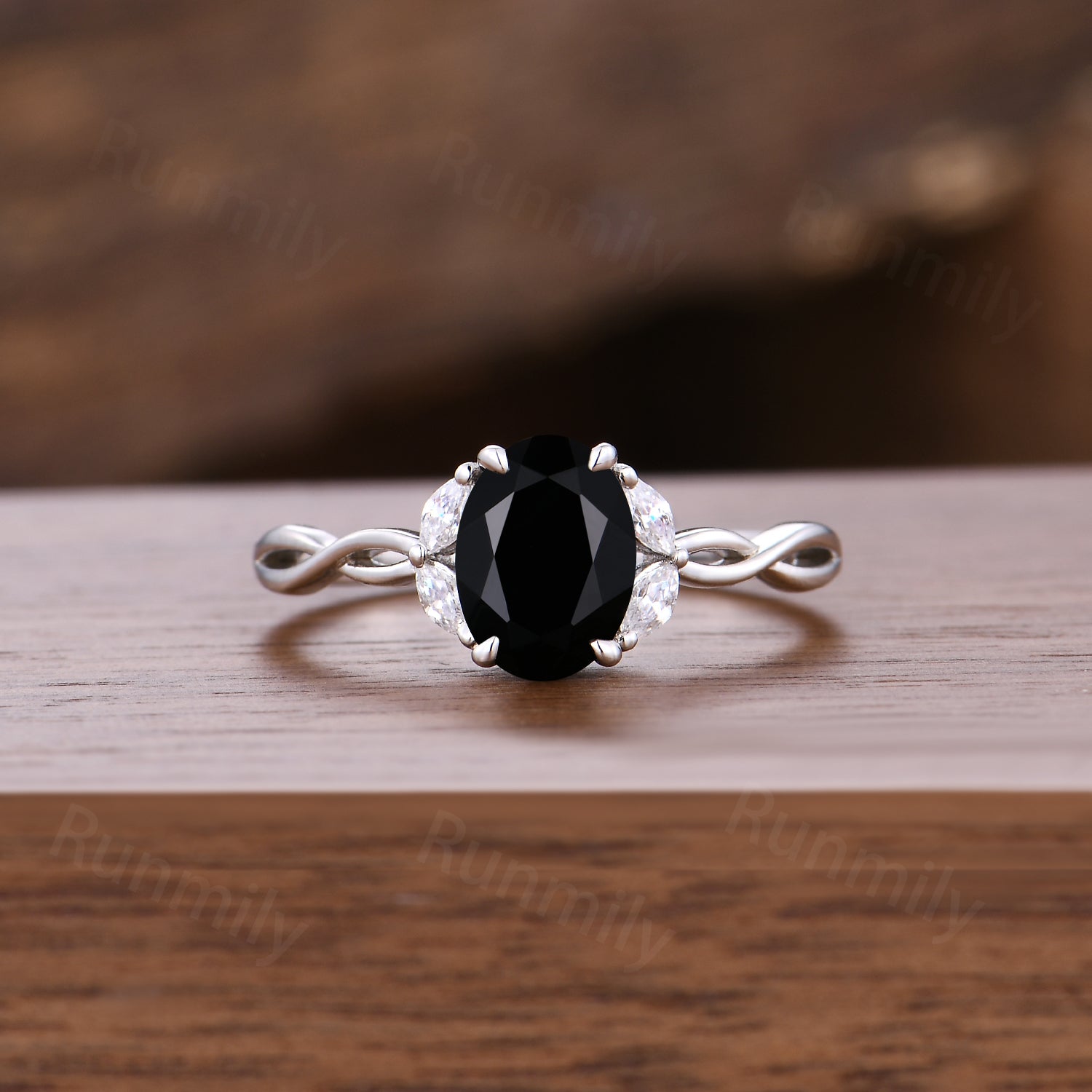 Twisted Black Onyx Engagement Ring Set Art Deco Curved Moissanite Stacking Bridal Wedding Ring Dainty Promise Ring Women