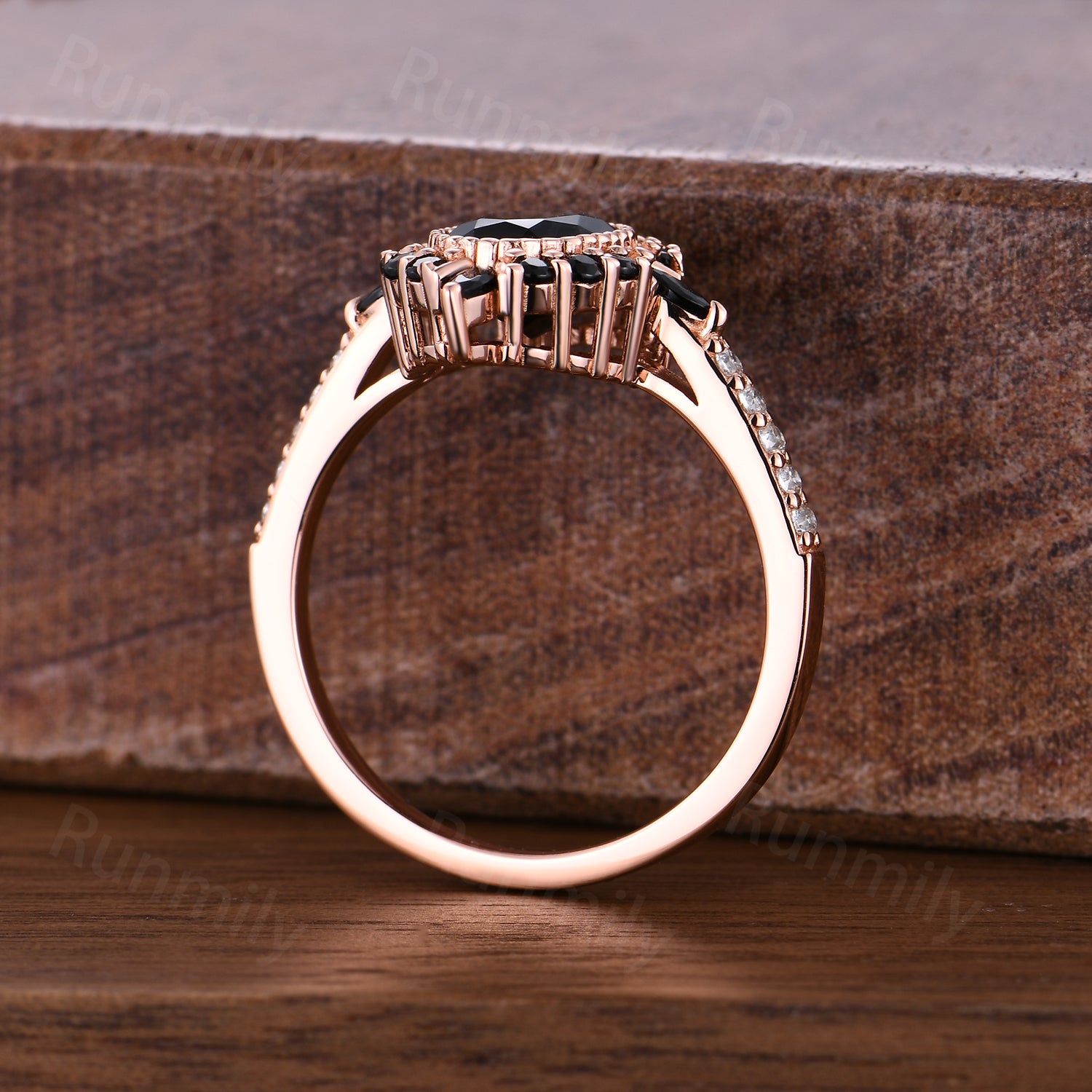 Vintage Black Onyx Engagement Ring Antique Oval Gem Bridal Rose Gold Promise Ring