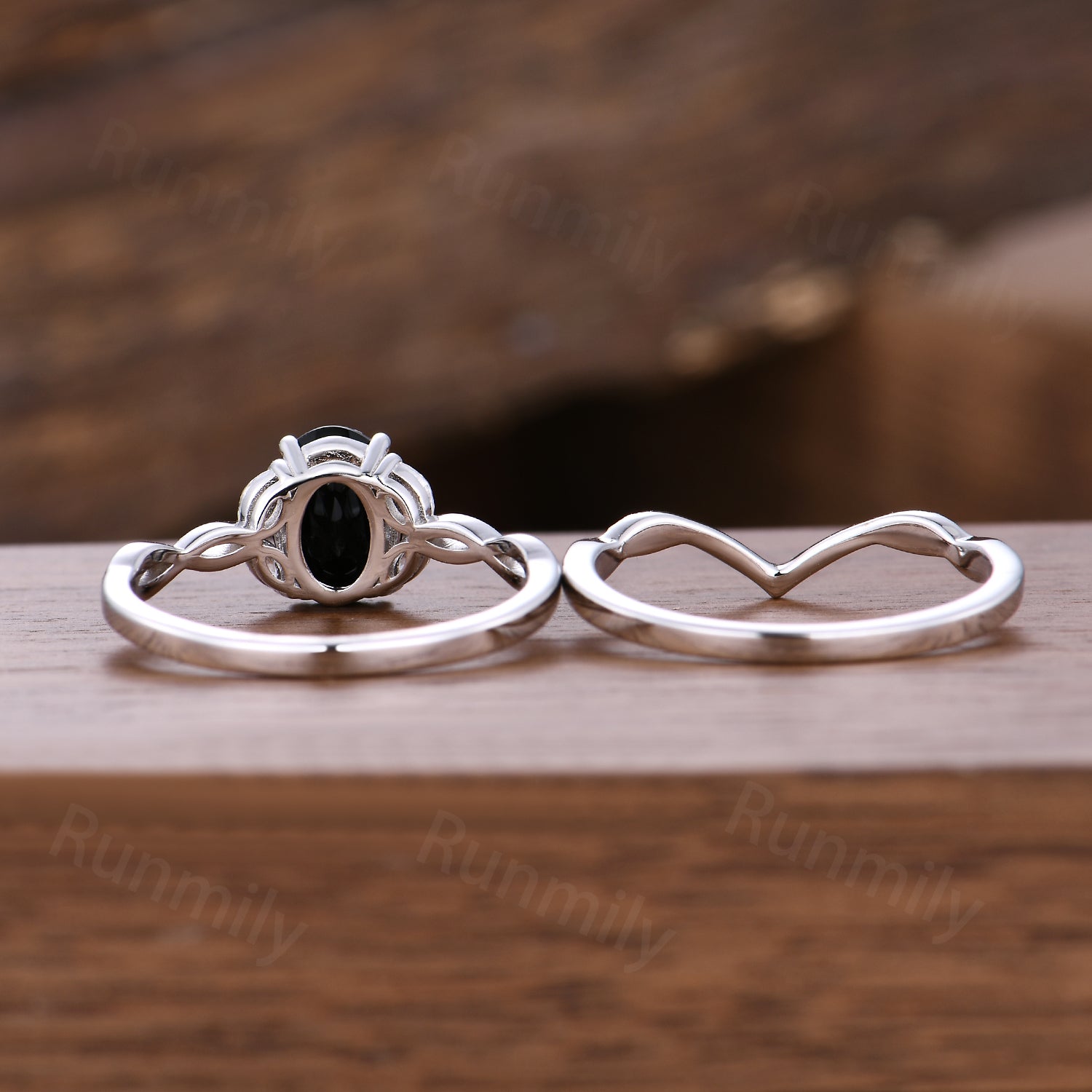 Twisted Black Onyx Engagement Ring Set Art Deco Curved Moissanite Stacking Bridal Wedding Ring Dainty Promise Ring Women