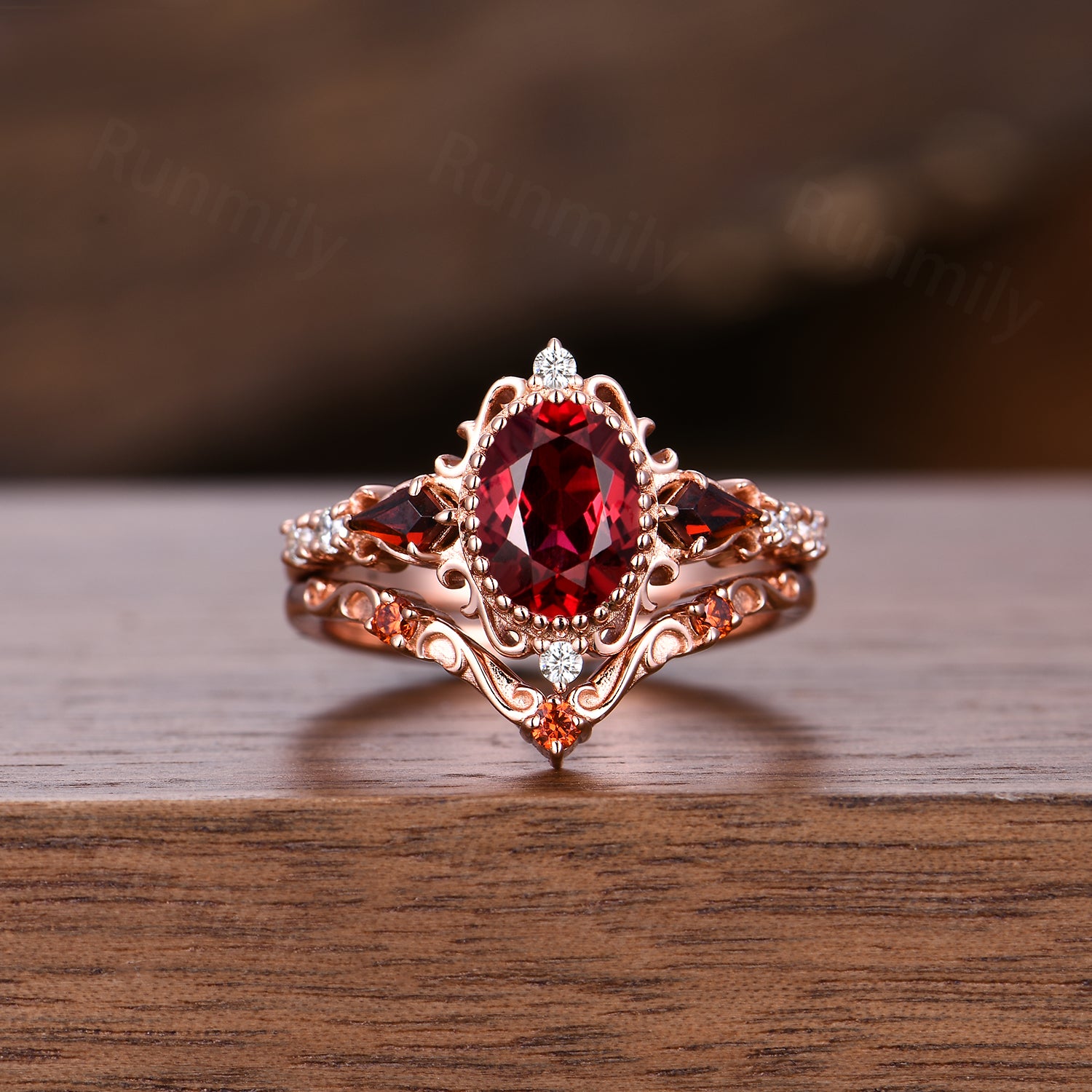 Vintage Ruby & Garnet Couples Ring Set His and Hers Matching Wedding Band Antique Filigree Bridal Ring Set Unique Couple Ring Promise Ring
