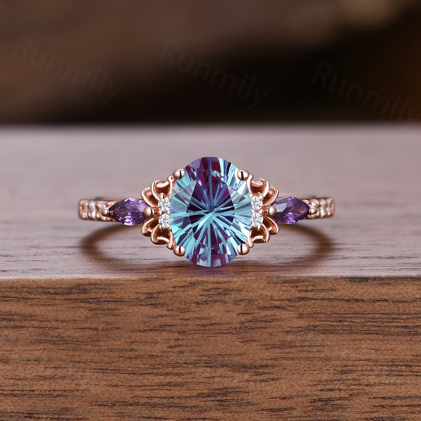 1.5CT Firework Cut Color-Change Alexandrite Ring Oval Cut Engagement Ring Unique Amethyst Diamond Bridal Ring Spider Web Ring