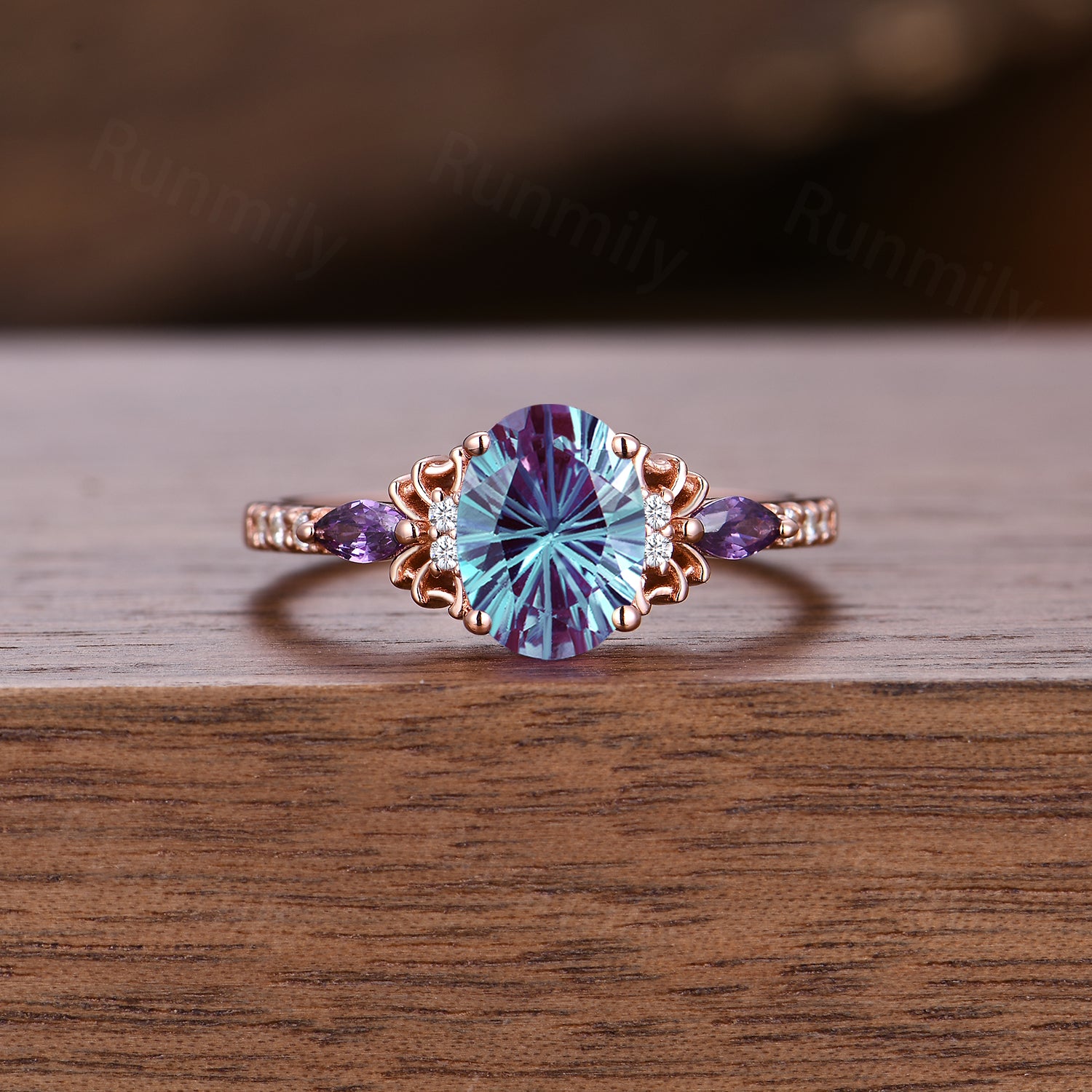 1.5CT Firework Cut Color-Change Alexandrite Ring Oval Cut Engagement Ring Unique Amethyst Diamond Bridal Ring Spider Web Ring
