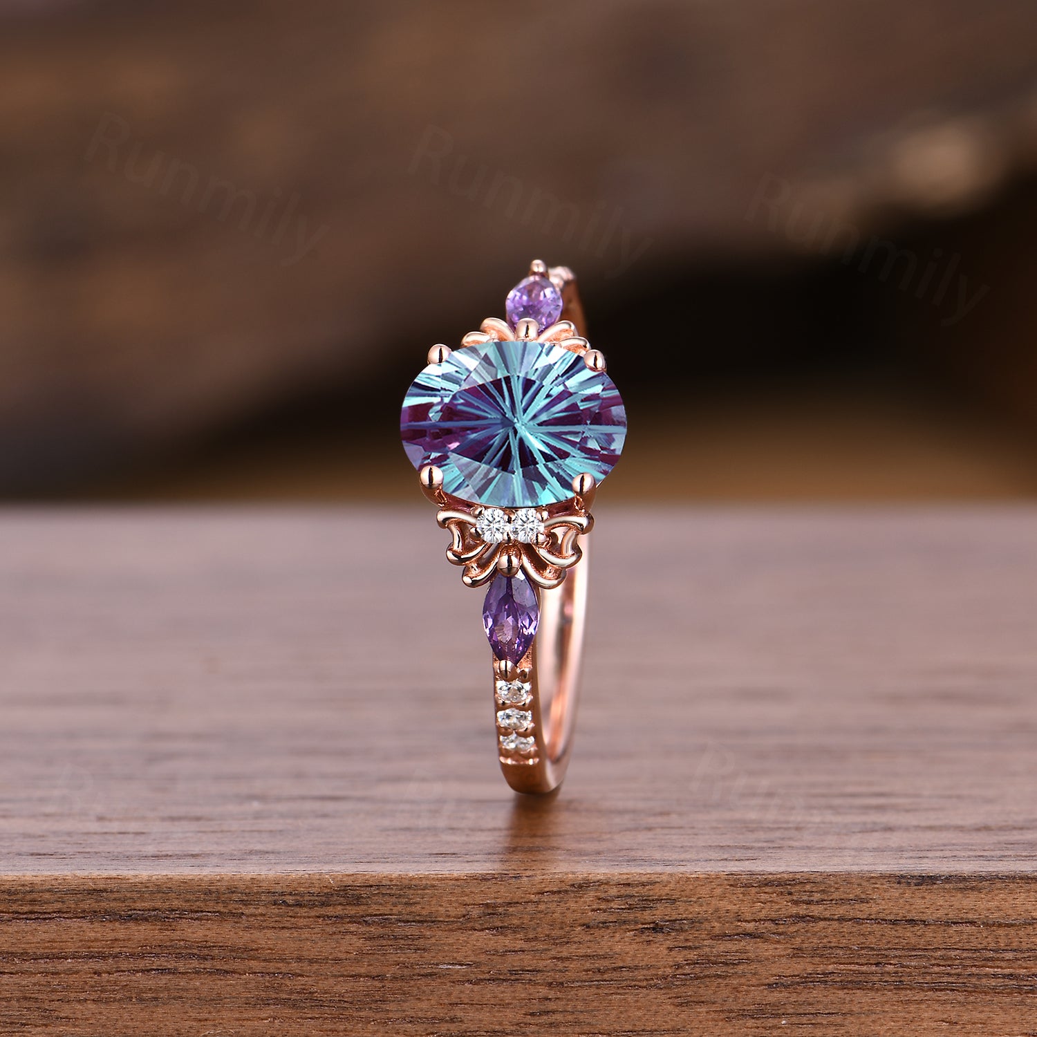 1.5CT Firework Cut Color-Change Alexandrite Ring Oval Cut Engagement Ring Unique Amethyst Diamond Bridal Ring Spider Web Ring