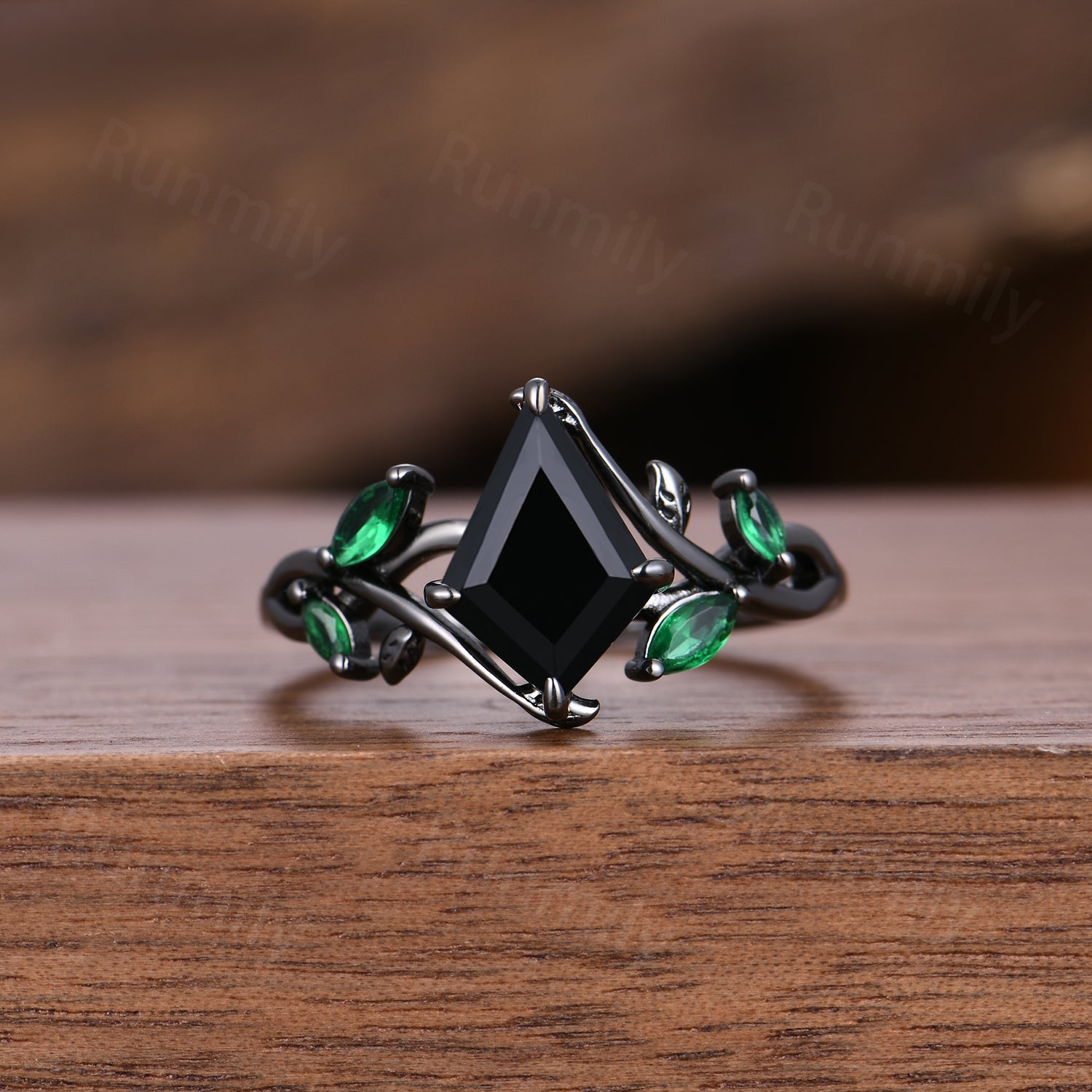 Twig Leaf Black Onyx Couples Ring Set Black Gold Wedding Bands Vintage Nature Inspired Ring Promise Rings For Couple