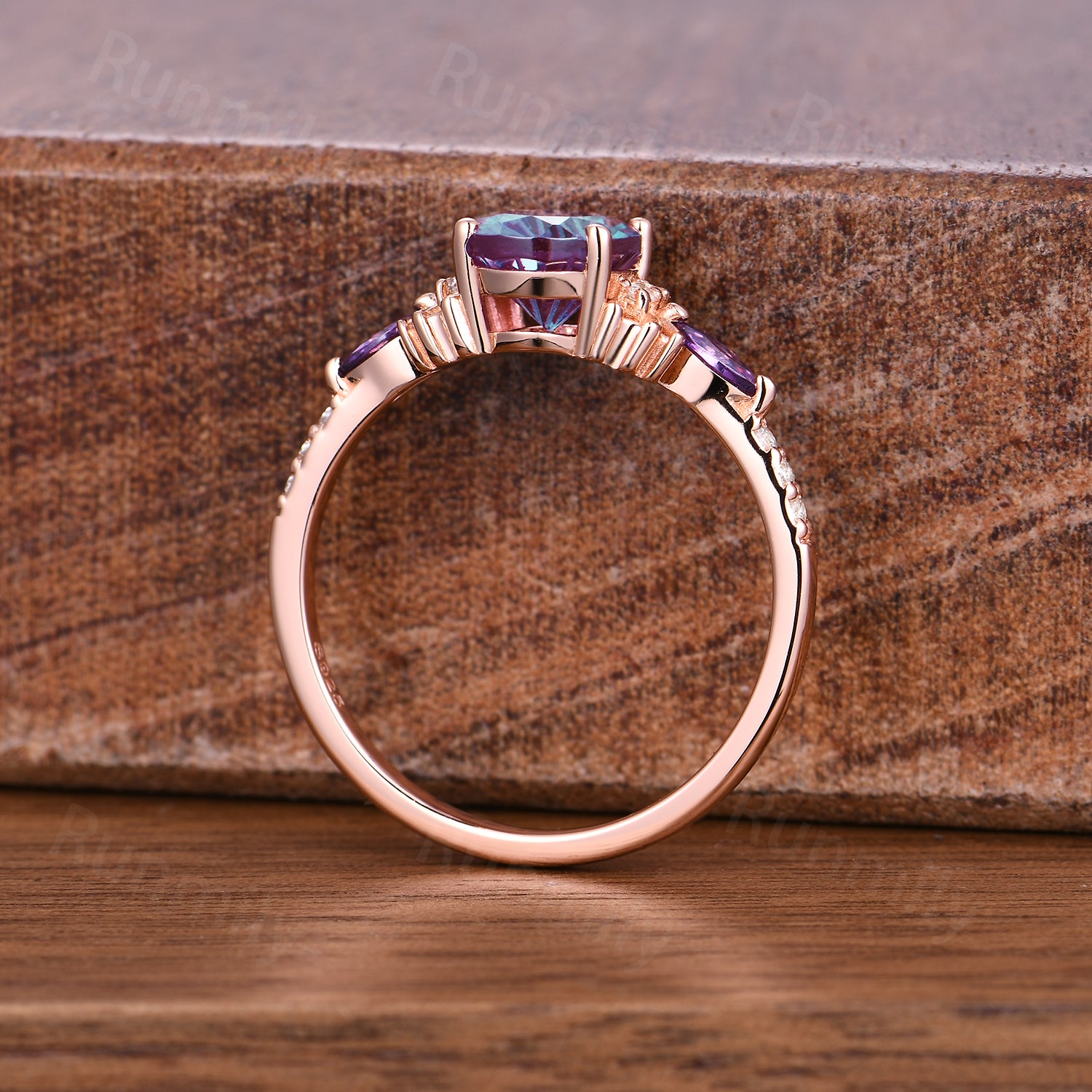 1.5CT Firework Cut Color-Change Alexandrite Ring Oval Cut Engagement Ring Unique Amethyst Diamond Bridal Ring Spider Web Ring