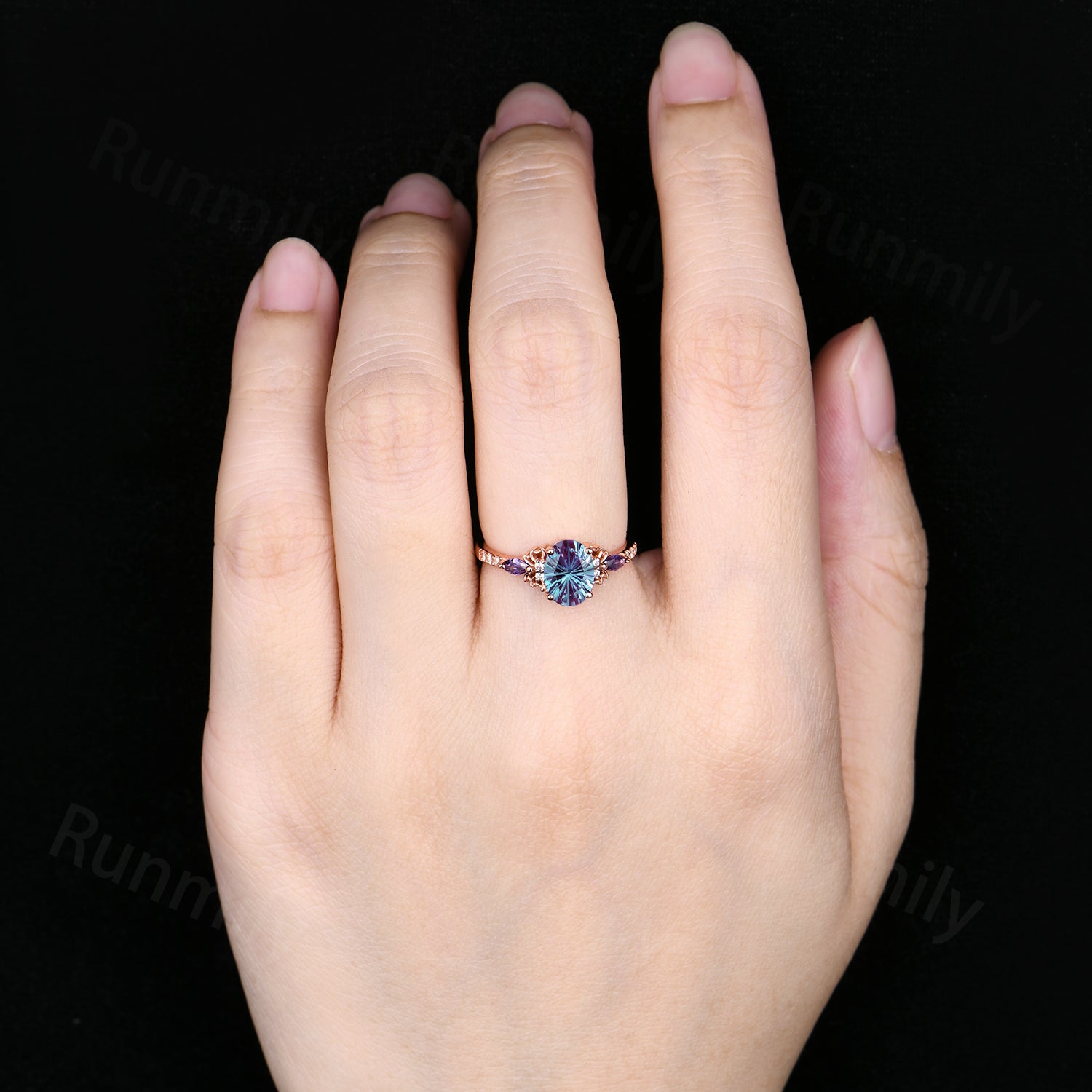 1.5CT Firework Cut Color-Change Alexandrite Ring Oval Cut Engagement Ring Unique Amethyst Diamond Bridal Ring Spider Web Ring