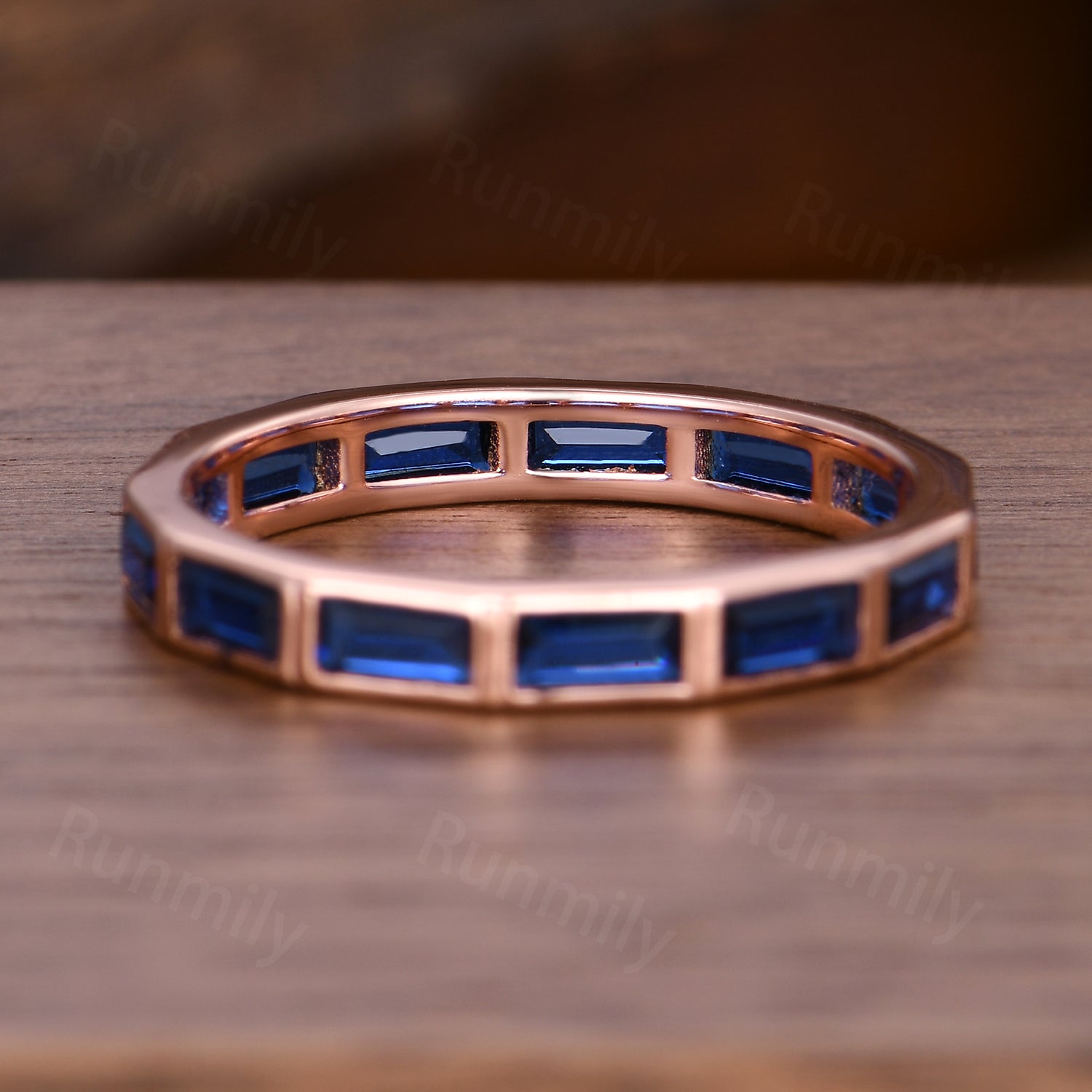 Rose Gold Baguette Sapphire Wedding Band: Vintage Full Eternity Ring