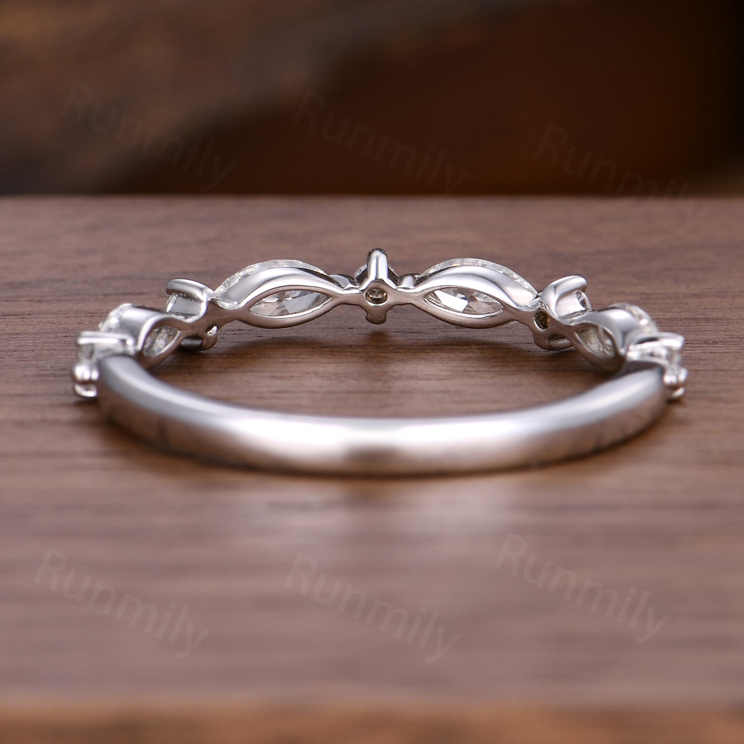 Moissanite Prong Set Wedding Band, Sterling Silver Half Eternity Band, Marquise Cut Moissanite Band, Stacking Band