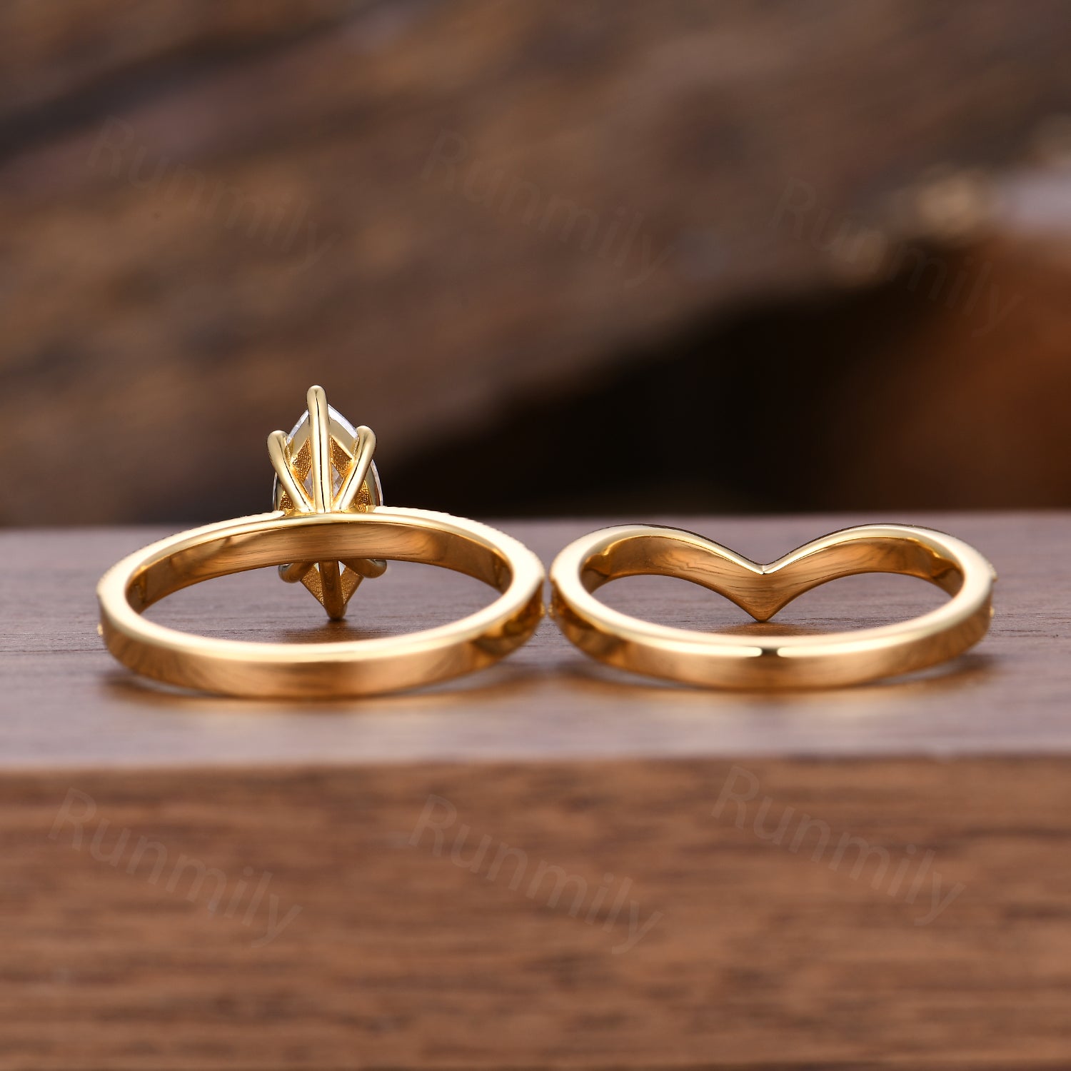 Marquise Cut Moissanite Engagement Ring Set Yellow Gold Art Deco Filigree Diamond Ring For Women Antique Stackable Anniversary Ring