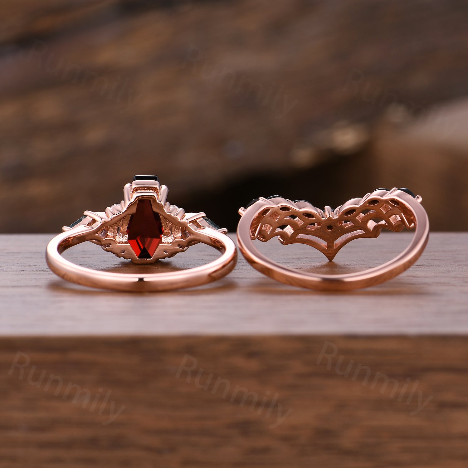 Spider Web Coffin Garnet Engagement Ring Set Gothic Black Spinel Wedding Ring Witchy Jewelry For Women Unique Promise Anniversary Ring
