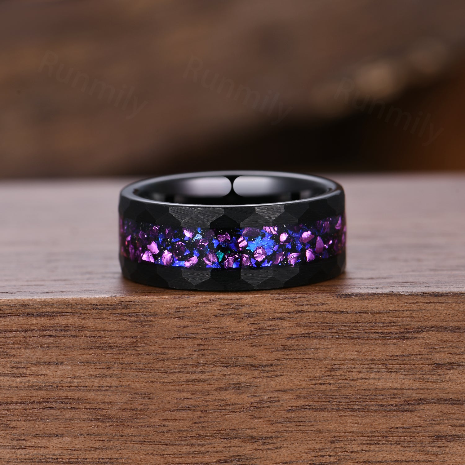 Black Gold Amethyst Couples Ring Set: Nature Leaf Amethyst Bridal Ring Set, Mens Tungsten Band
