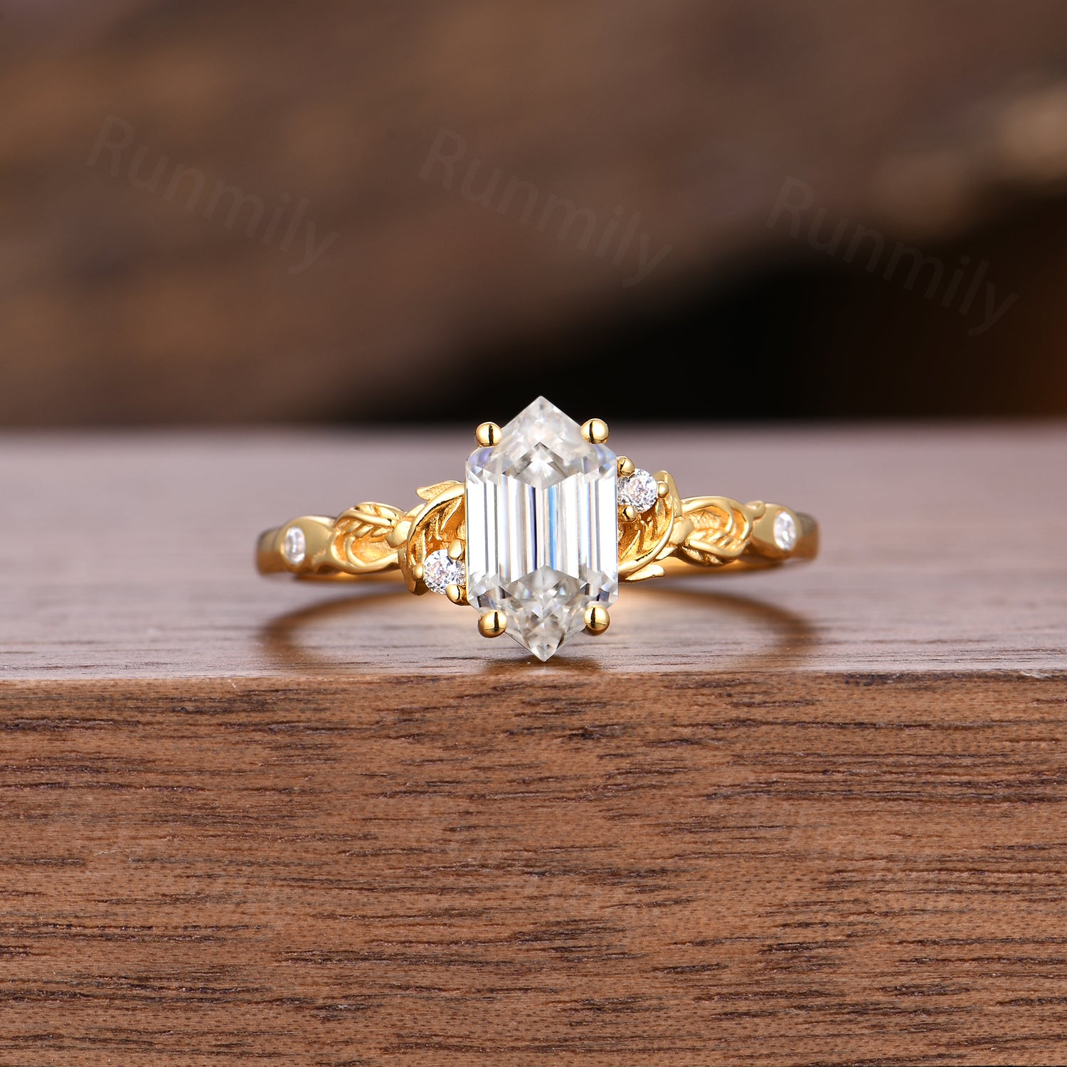 Hexagon Cut Moissanite Engagement Ring Set Unique Yellow Gold Bridal Ring Set Diamond Cluster Wedding Stacking Band Promise ring set