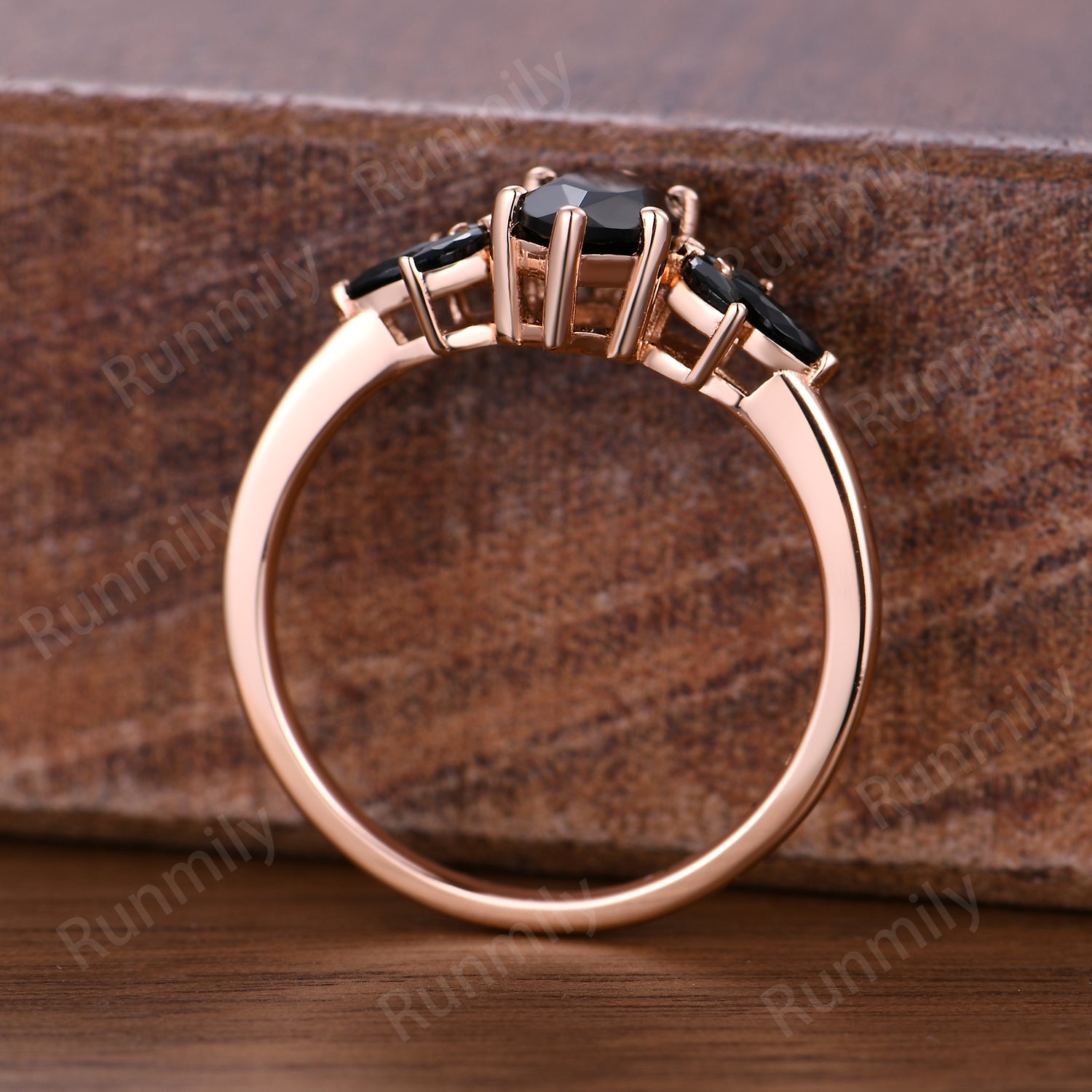 Marquise Cut Black Onyx Engagement Ring Rose Gold Ring Unique Black Onyx Cluster Wedding Ring For Women Marquise Black Spinel Wedding Ring Vintage Black Gemstone Promise Ring