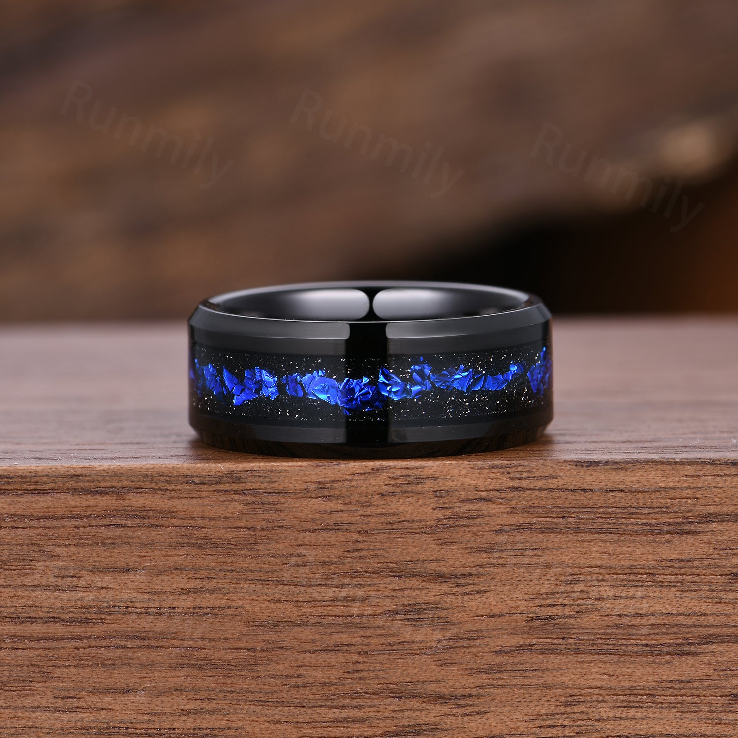 Gothic Blue Sapphire & Orion Nebula Couples Ring- His and Hers Ring Set- Black Gold Matching Wedding Bands- Outer Space Couples Ring
