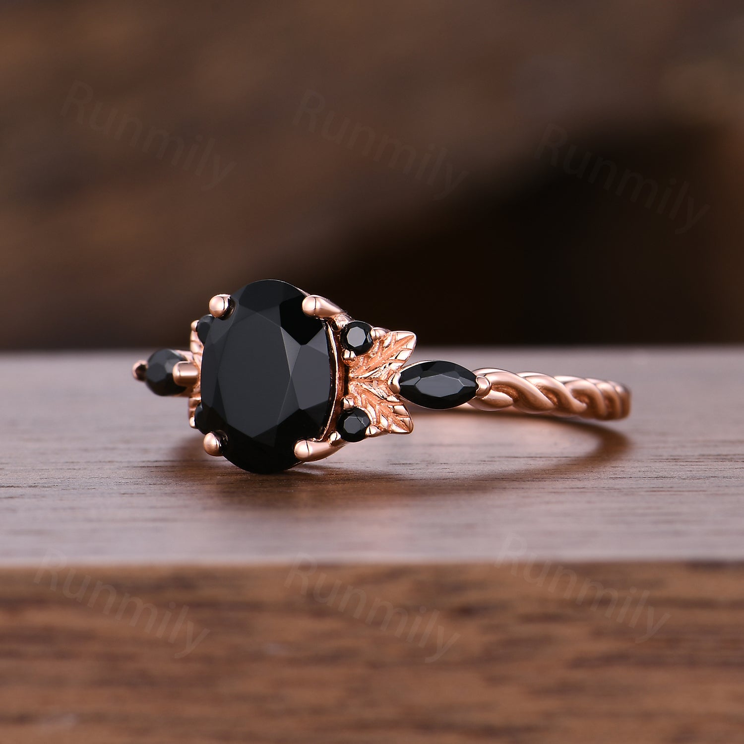 Black Onyx Engagement Ring, Twist Band, Vintage Promise Ring
