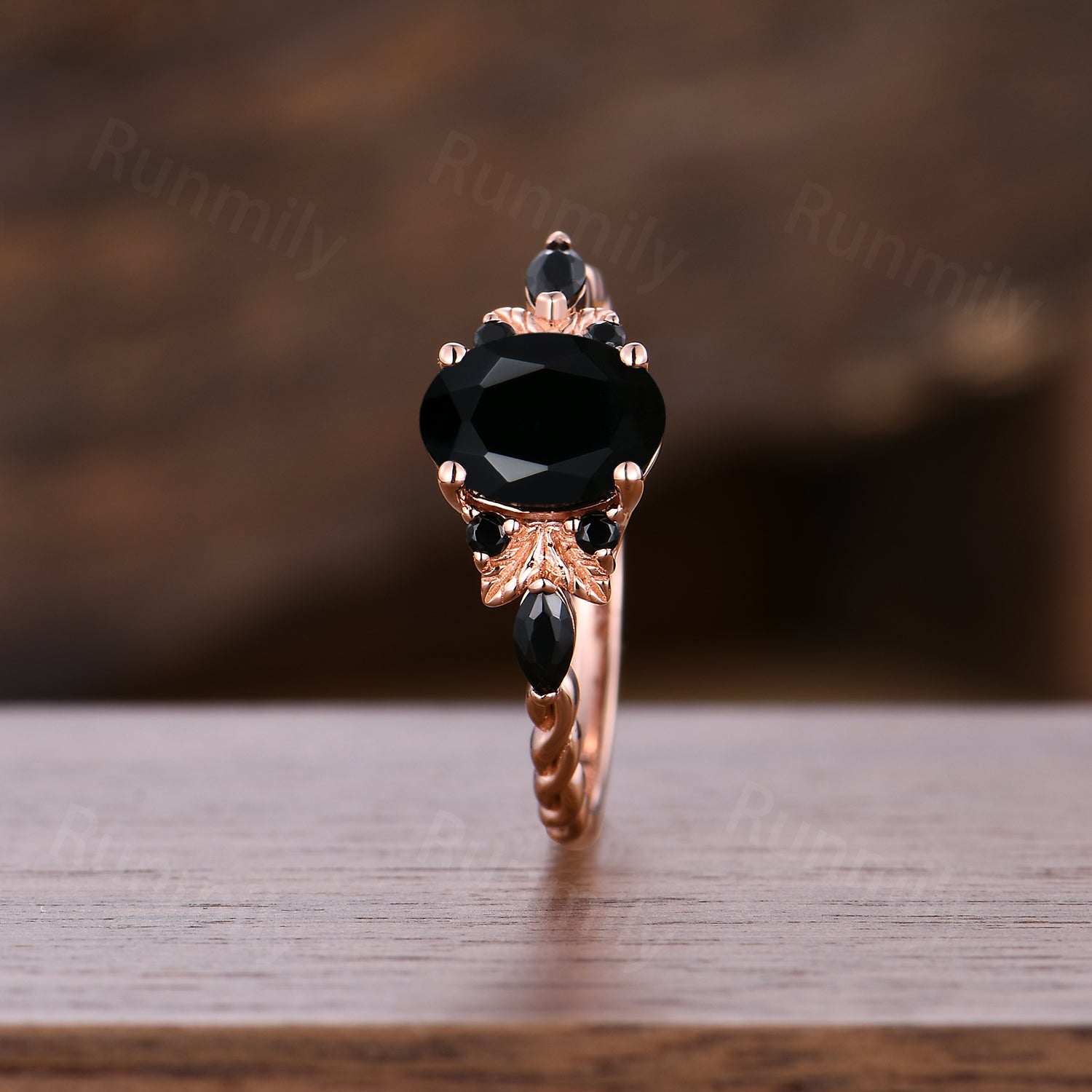 Black Onyx Engagement Ring, Twist Band, Vintage Promise Ring