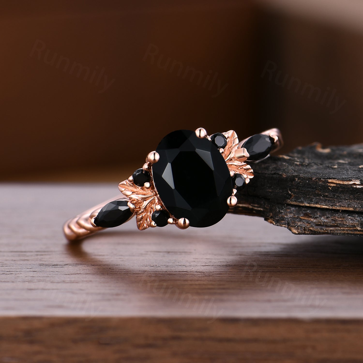 Black Onyx Engagement Ring, Twist Band, Vintage Promise Ring