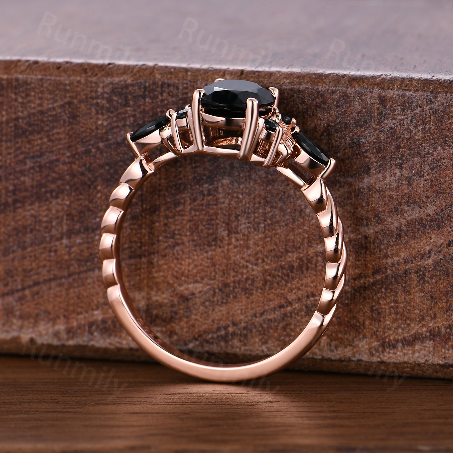 Black Onyx Engagement Ring, Twist Band, Vintage Promise Ring