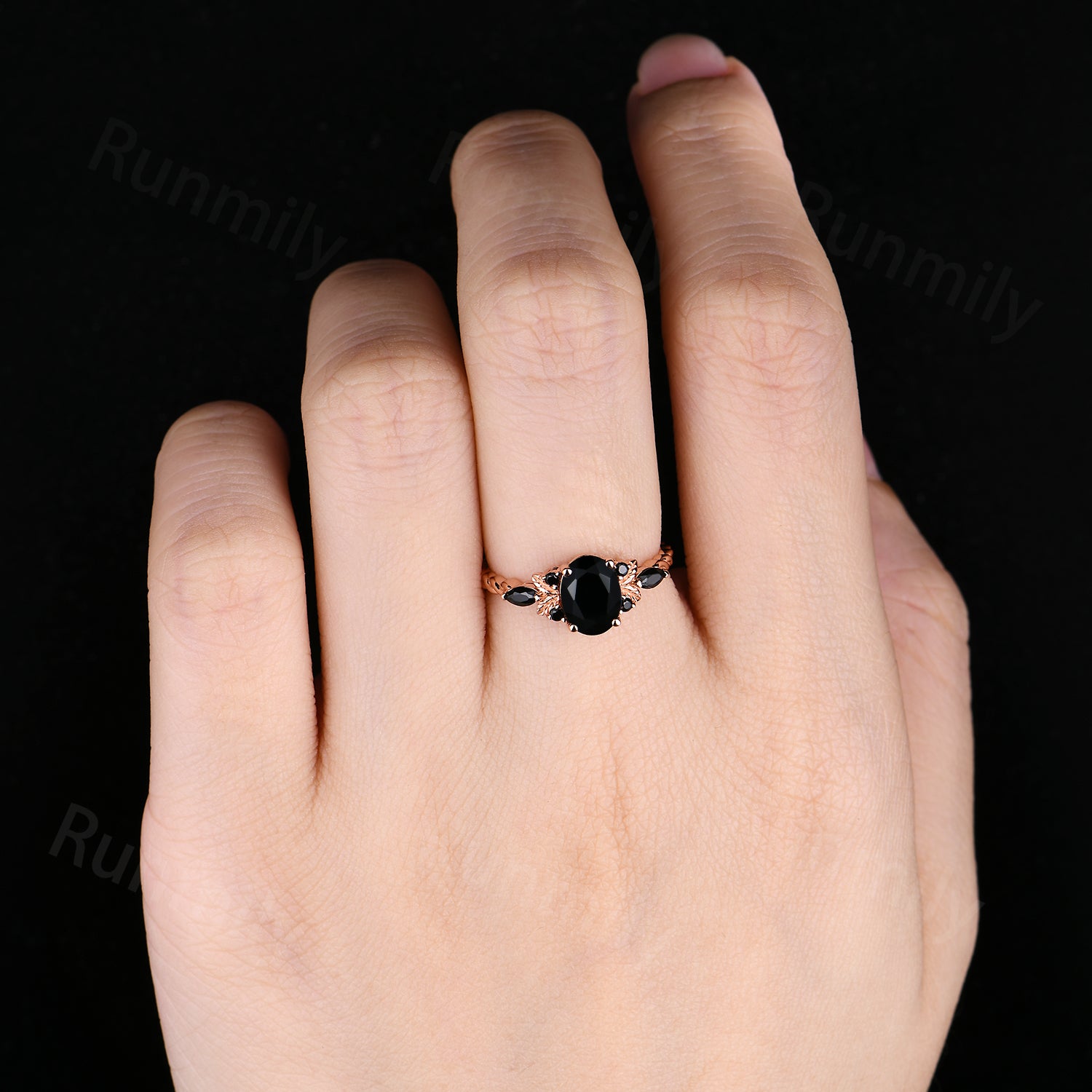 Black Onyx Engagement Ring, Twist Band, Vintage Promise Ring