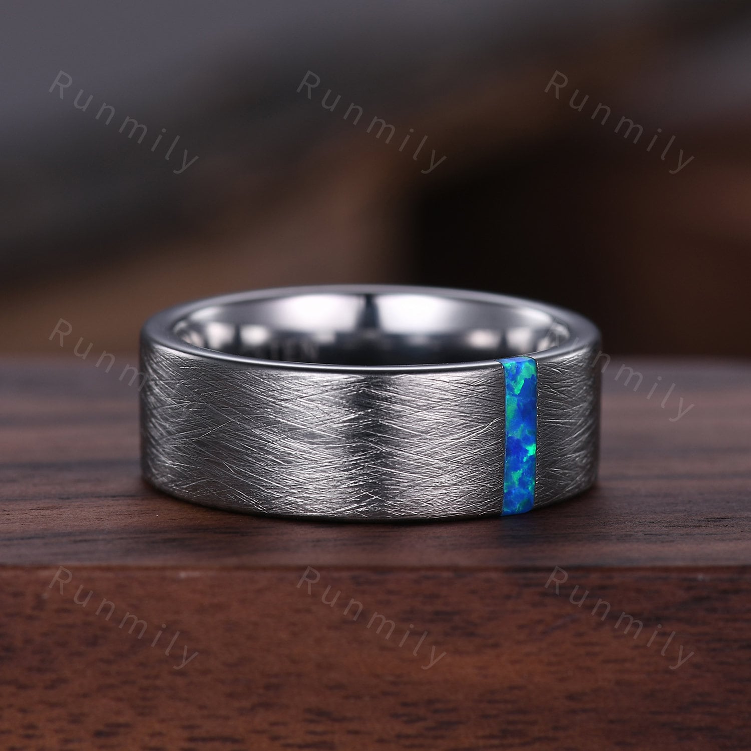 Blue Fire Opal Ring Set for Couples Matching Promise Ring Set His and Hers Wedding Ring Silver Tungsten Ring Galaxy Opal Anniversary rings