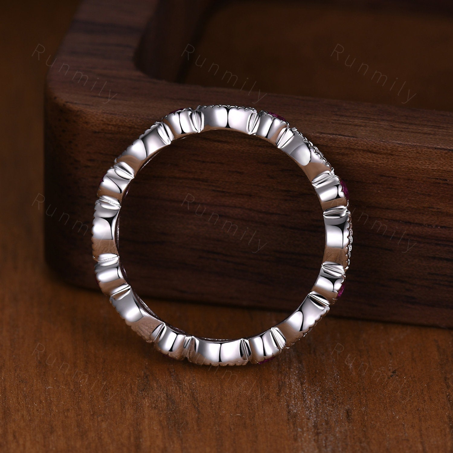 Art deco wedding band women Moissanite wedding band Marquise cut Diamond stacking matching Unique ruby vintage ring Promise gift for her