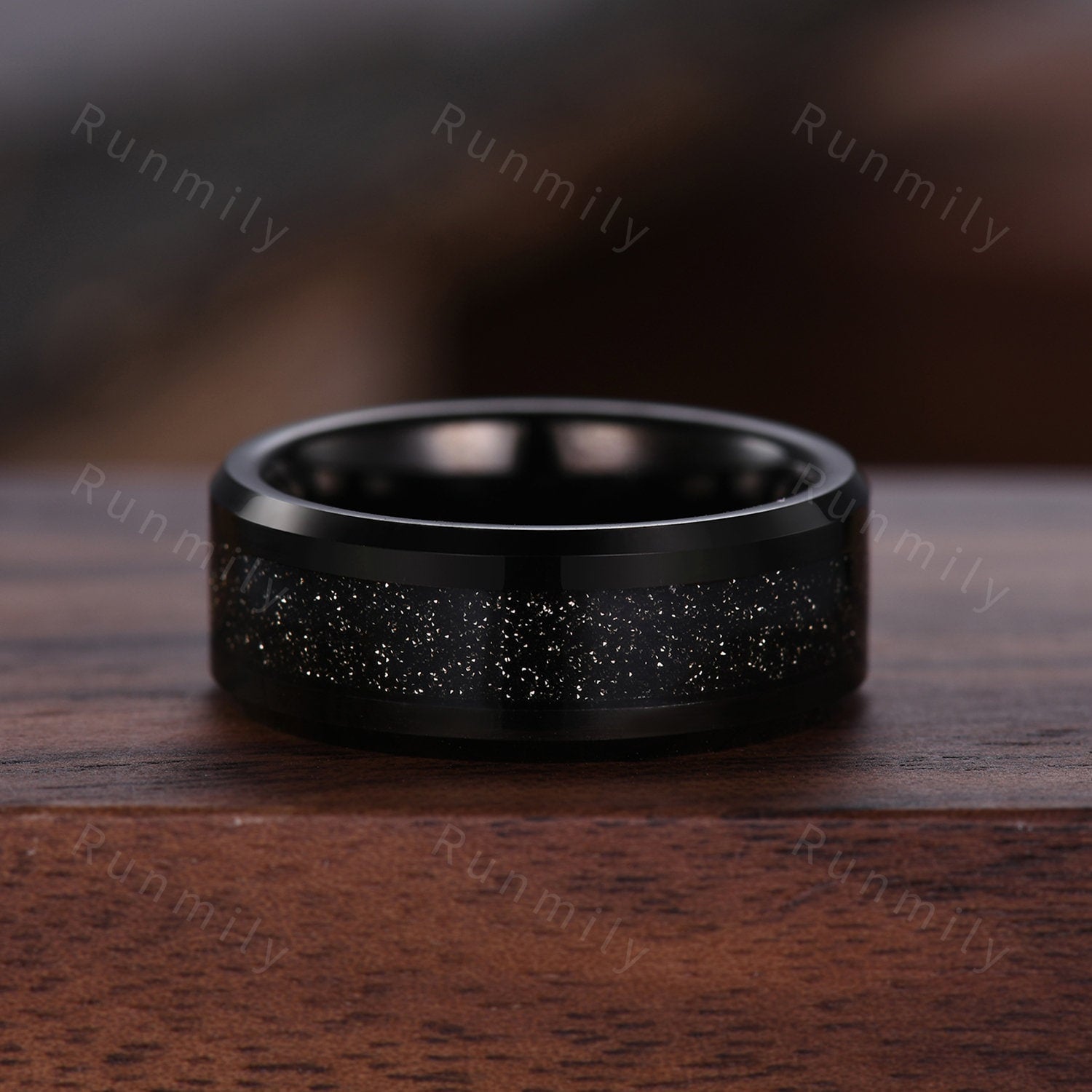 Emerald cut Black Onyx Ring Set, His and Hers Wedding Band, Black Sandstone Mens Ring, Rose Gold and Tungsten Ring, Unique Couples Ring Set