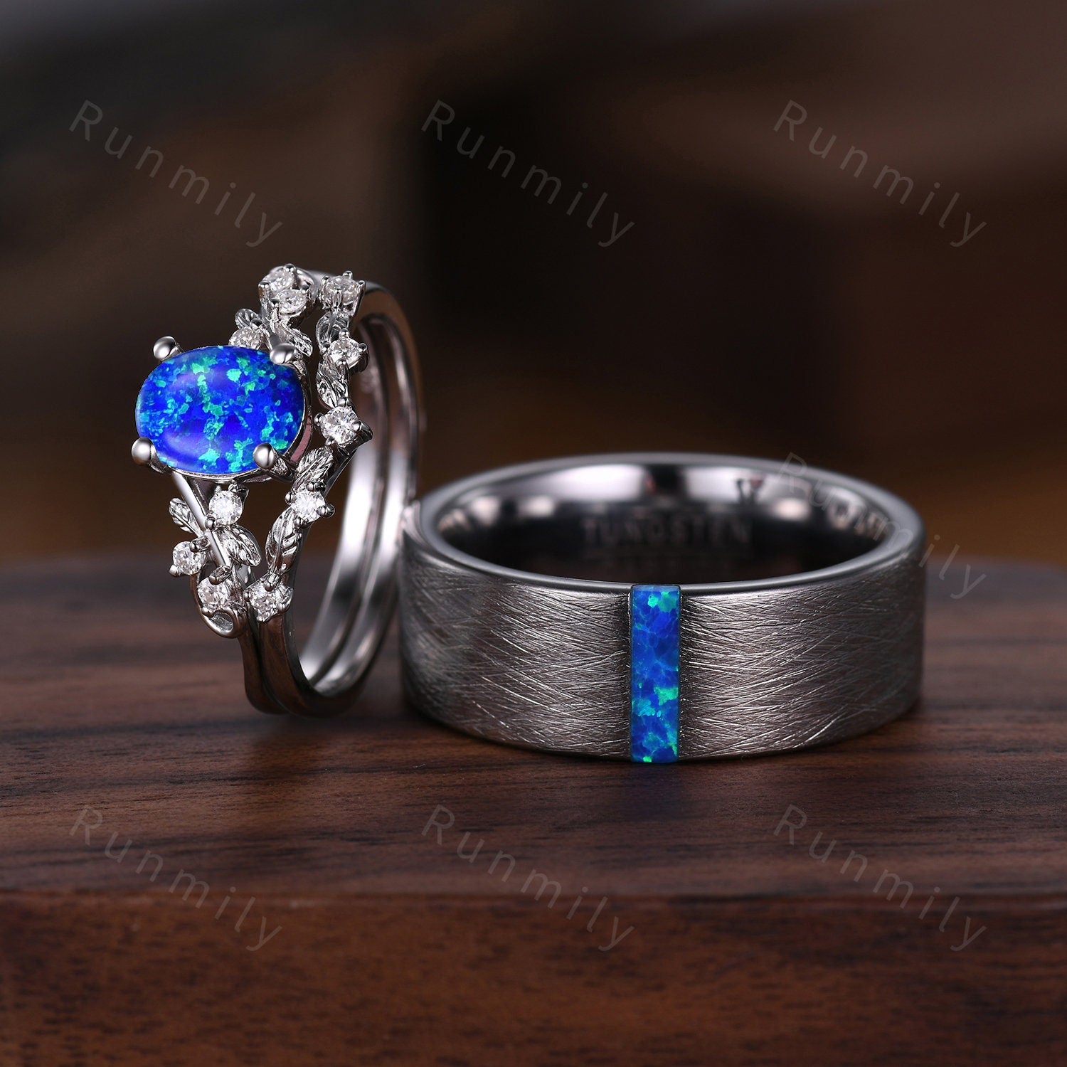 Galaxy Blue Opal His and Her Ring Set, Orion Nebula Ring, 925 Silver Rings, Outer Space Couples Ring, Blue Gemstone Matching Promise Ring