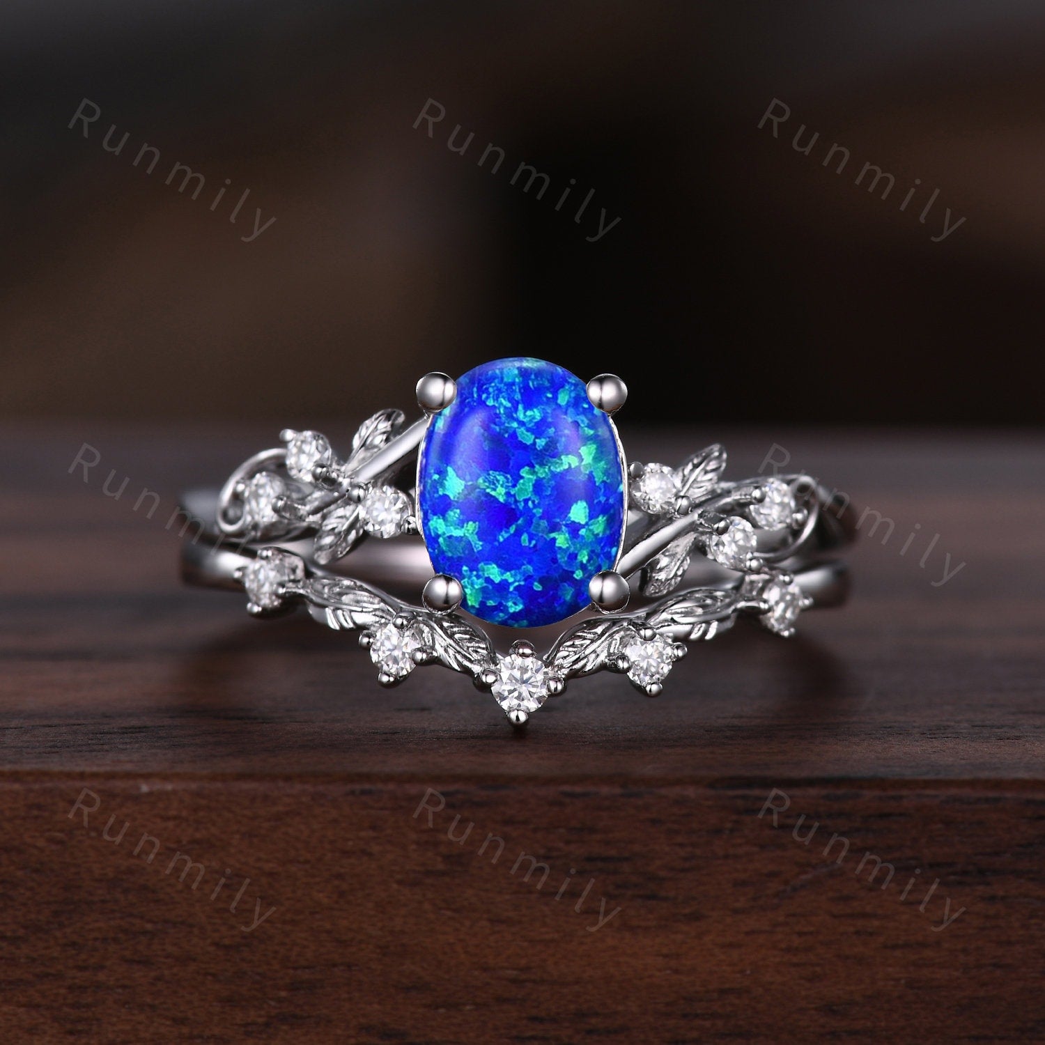 Galaxy Blue Opal His and Her Ring Set, Orion Nebula Ring, 925 Silver Rings, Outer Space Couples Ring, Blue Gemstone Matching Promise Ring