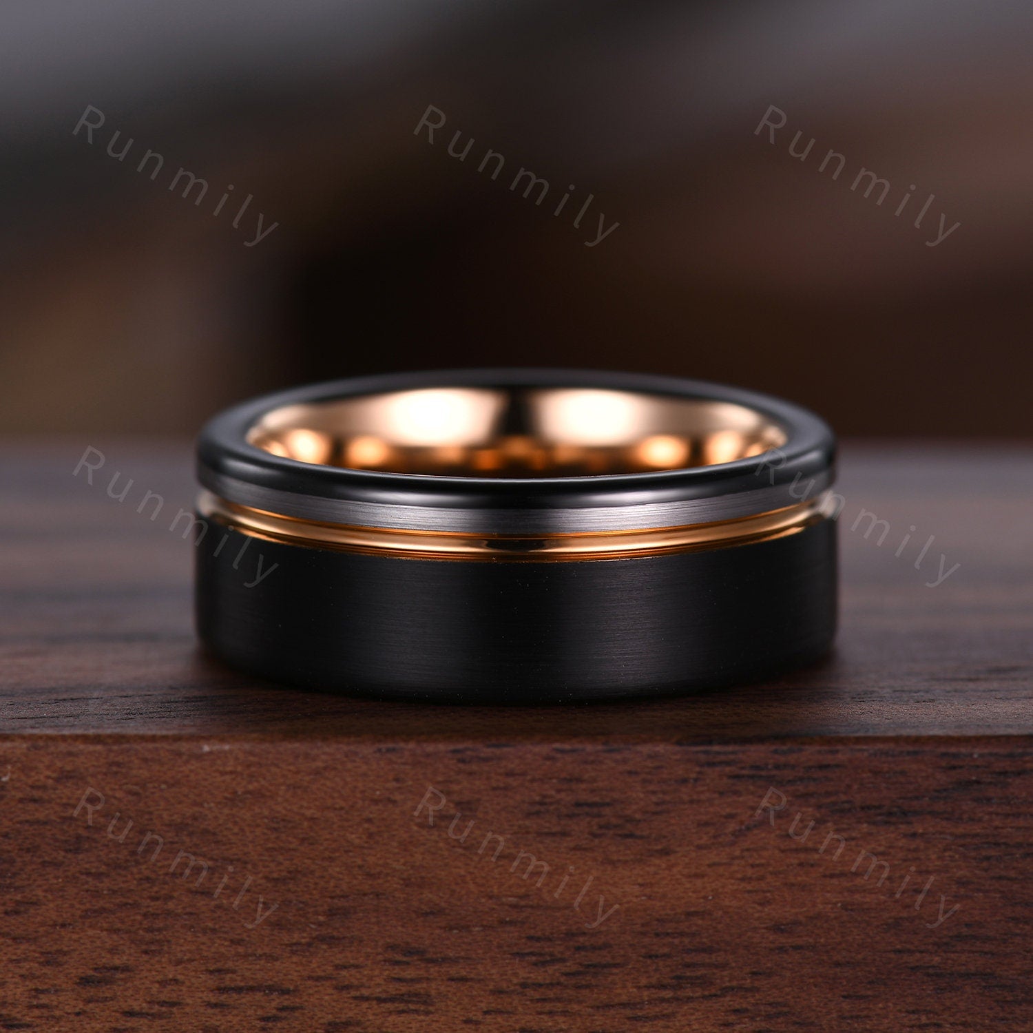 Black Onyx Couples Ring Set Vintage Double Curved Diamond Band Black and Rose Gold His and Her Wedding Band Promise Ring For Men and Women