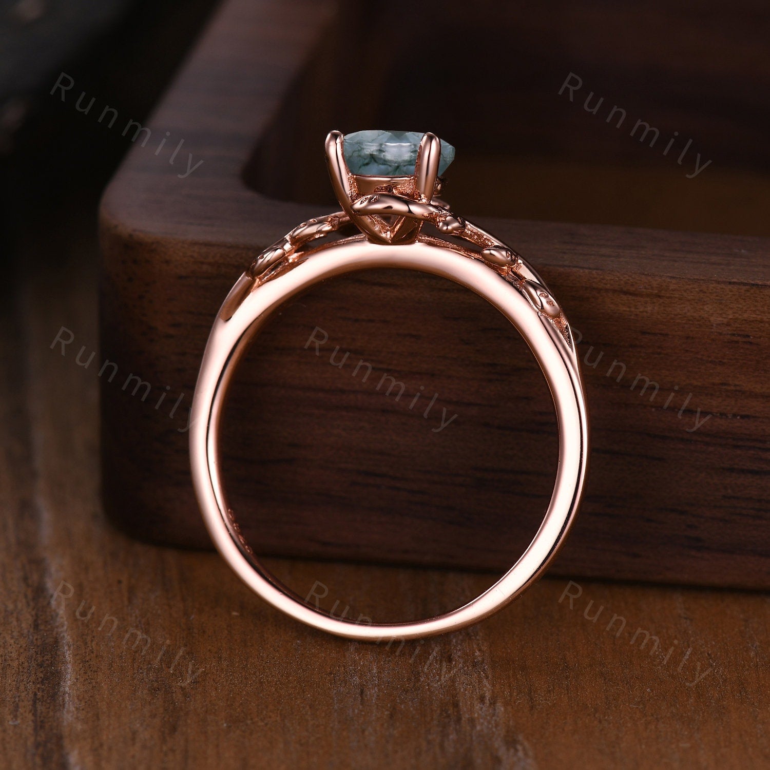 Vintage twig leaf moss agate ring women unique nature inspired engagement ring rose gold wedding ring green agate ring bridal promise gift