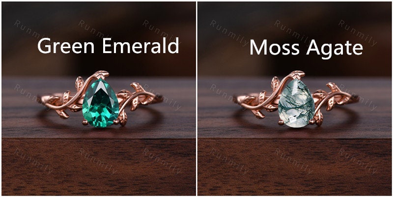 Vintage twig leaf moss agate ring women unique nature inspired engagement ring rose gold wedding ring green agate ring bridal promise gift