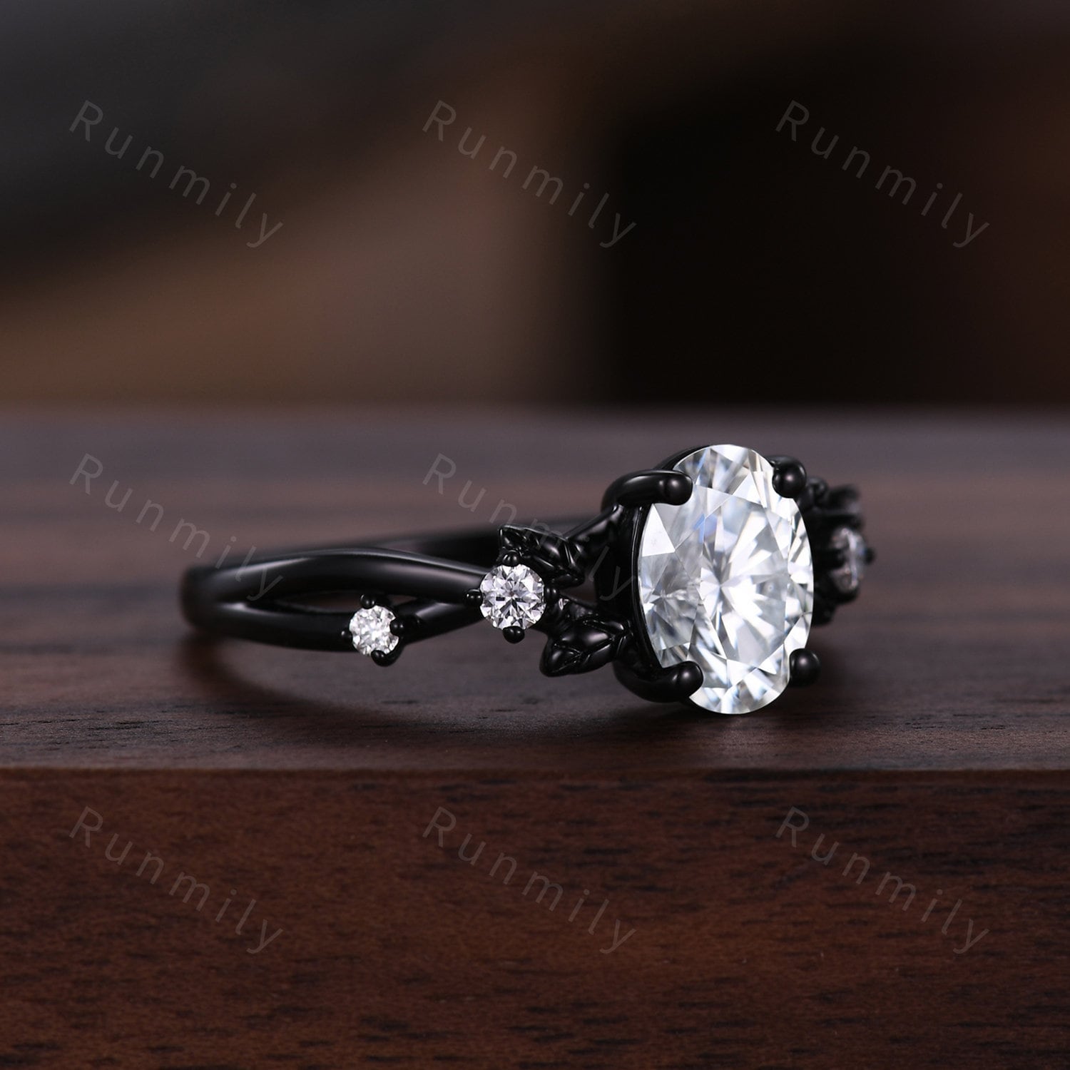 Vintage oval cut green emerald engagement ring black gold twig leaf emerald wedding ring nature inspired ring art deco bridal promise ring