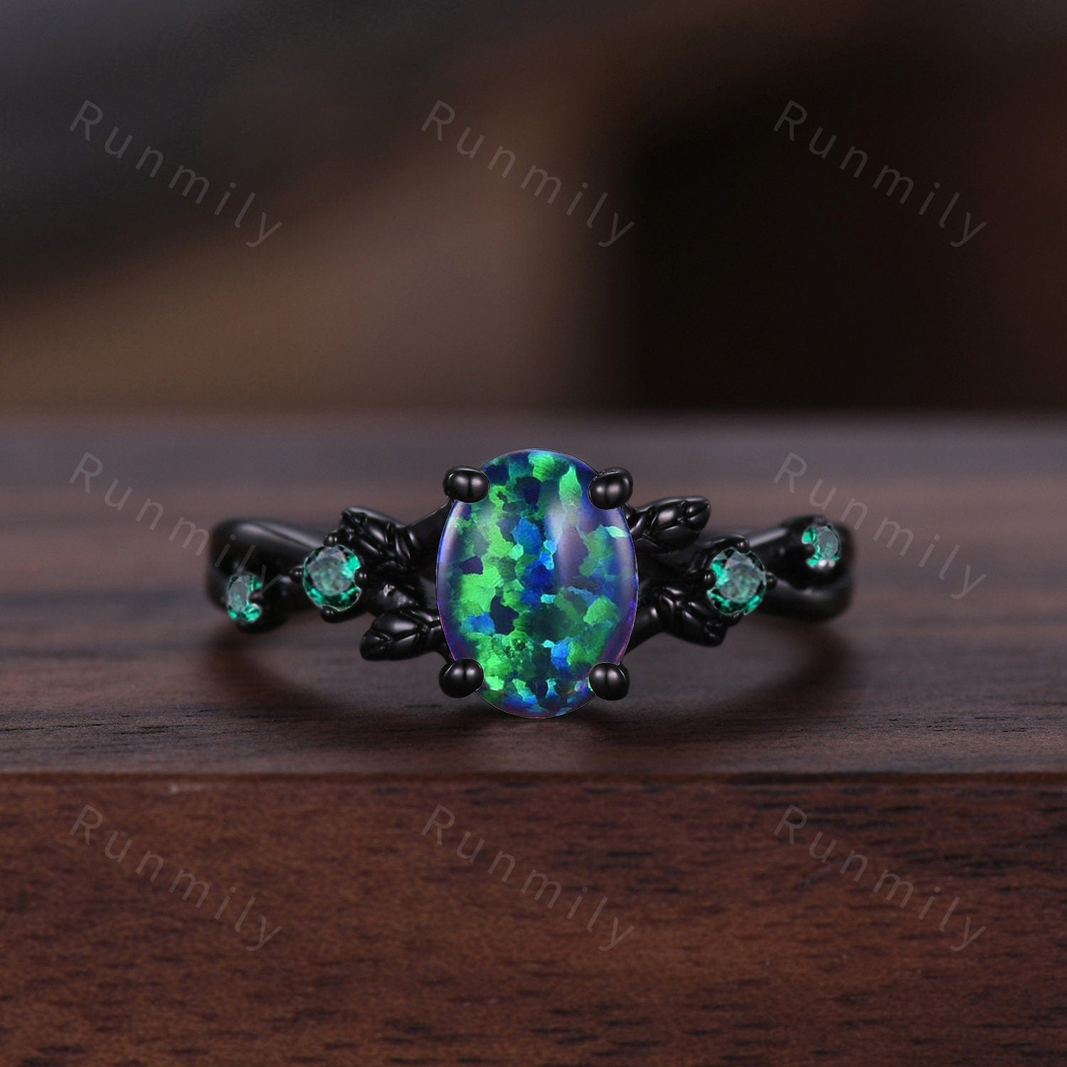 Hammered Blue Opal Wedding Ring Set For Couples His and Her Wedding Band Black Tungsten Mens Ring Women Opal Engagement Ring Promise Ring