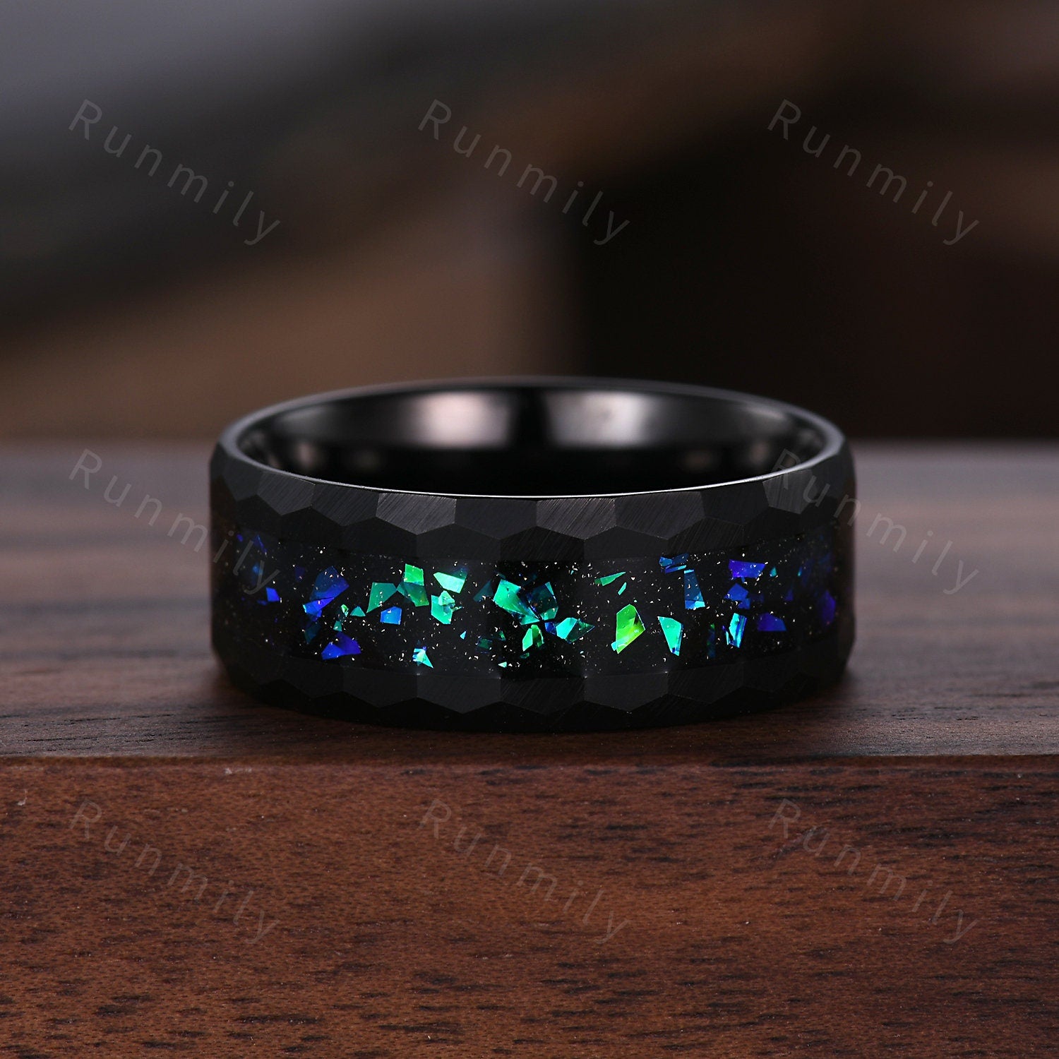 Vintage Black Onyx Couples Ring Black Gold Matching Ring Set His And Hers Wedding Band Mens Hammered Opal Ring Promise Ring Natural Gemstone