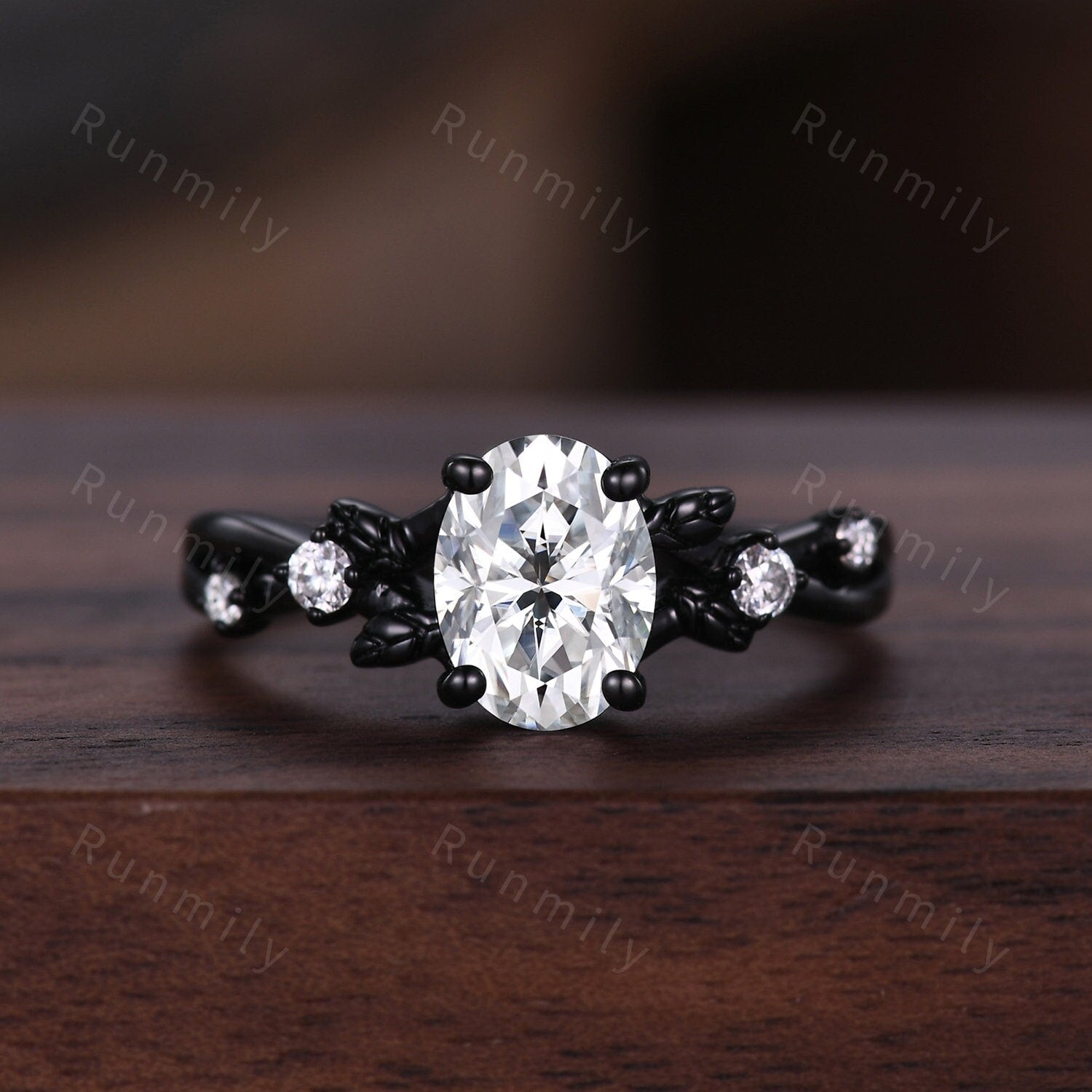 Vintage oval cut green emerald engagement ring black gold twig leaf emerald wedding ring nature inspired ring art deco bridal promise ring