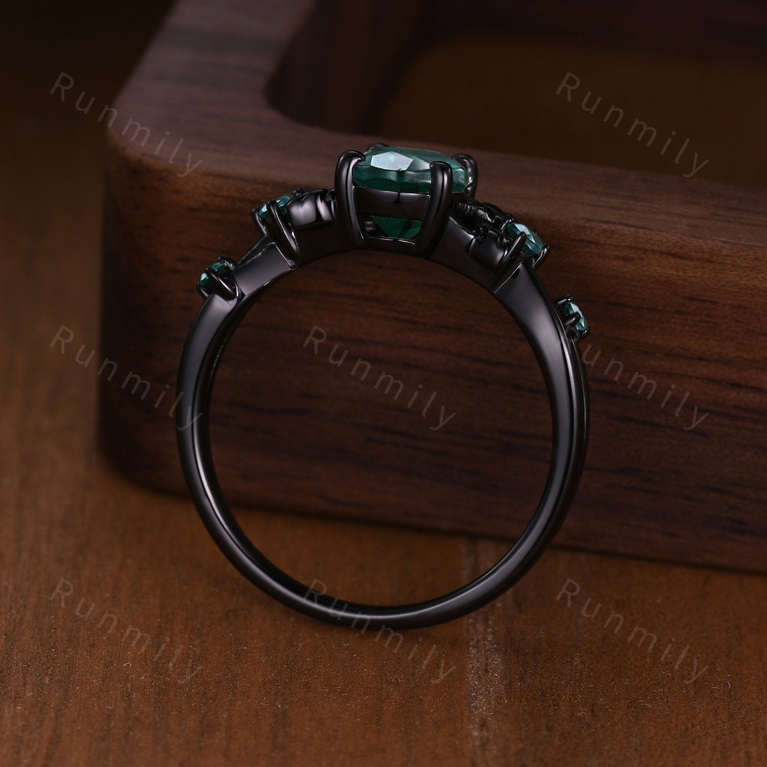 Vintage oval cut green emerald engagement ring black gold twig leaf emerald wedding ring nature inspired ring art deco bridal promise ring