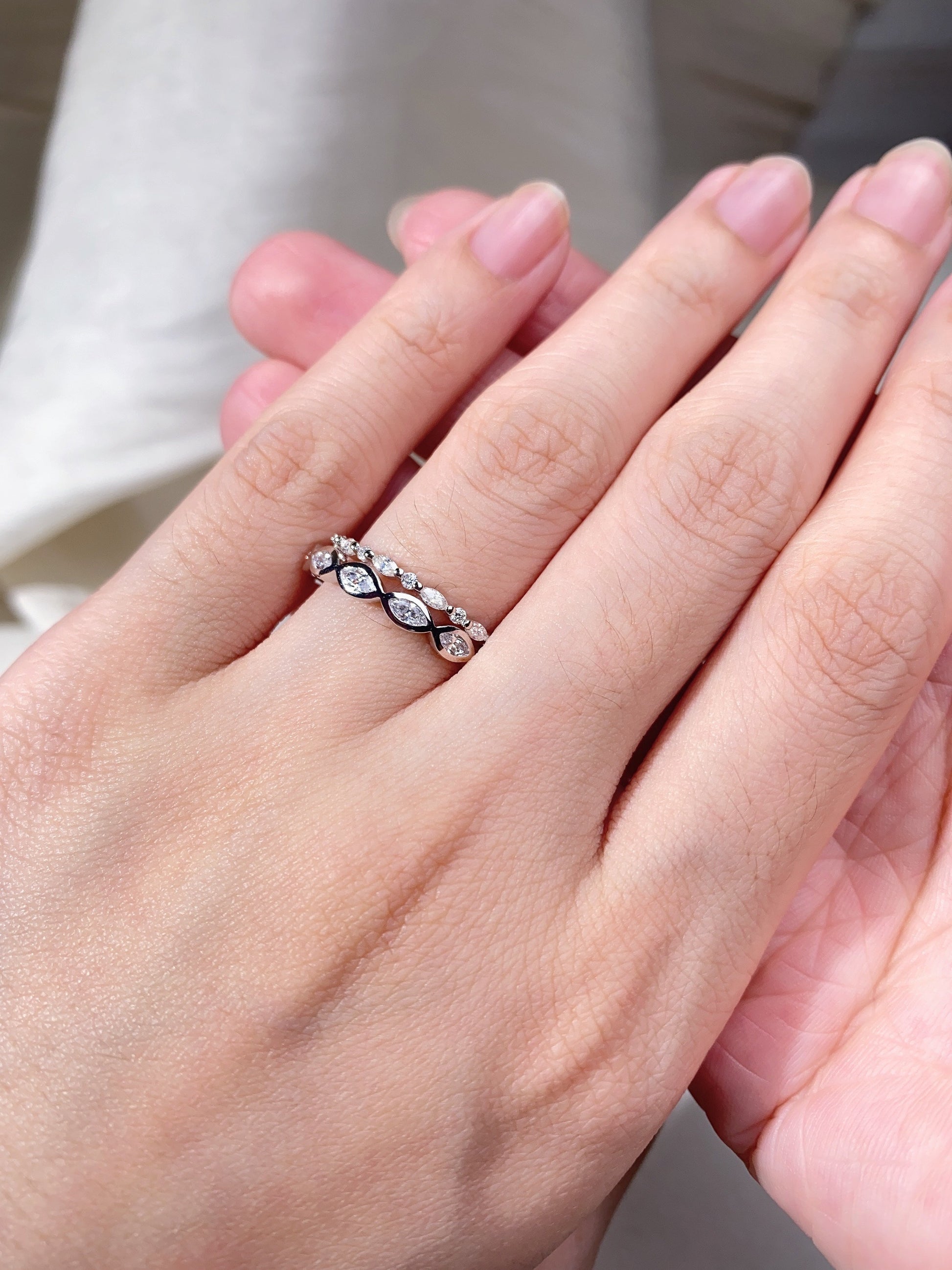 2PCS Moissanite Wedding Band Set White Gold Full Eternity Wedding Rings Unique Marquise cut Moissanite Stacking Matching Band Women's Band