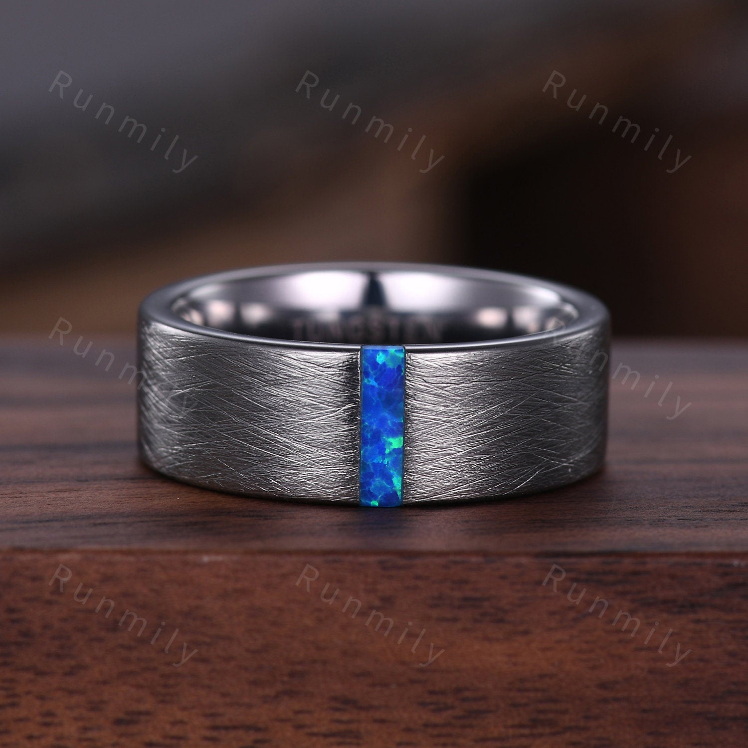 Blue Fire Opal Ring Set for Couples Matching Promise Ring Set His and Hers Wedding Ring Silver Tungsten Ring Galaxy Opal Anniversary rings