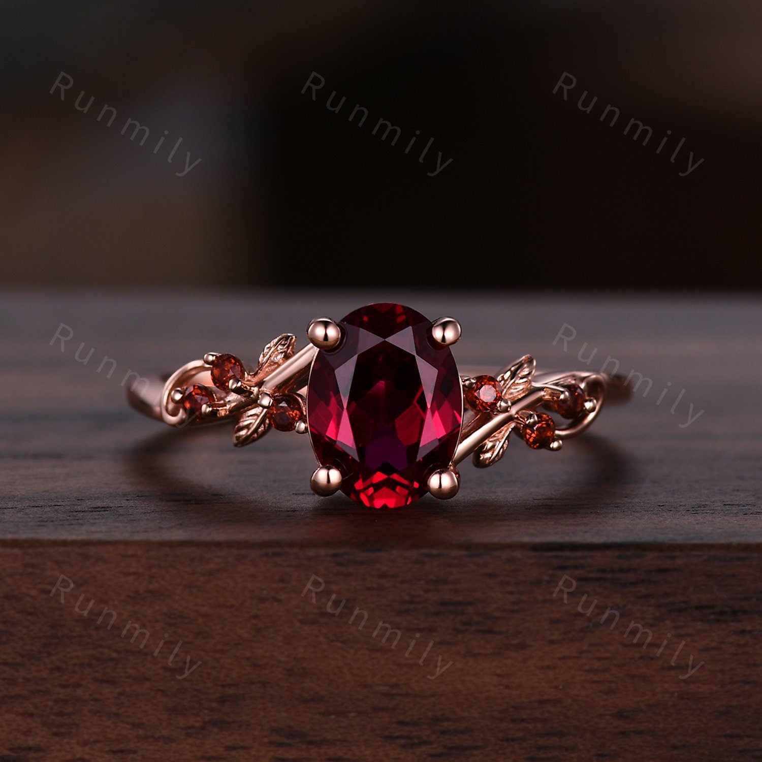 Nature Inspired Ruby Couples Ring Set Rose Gold Matching Promise Ring His and Hers Wedding Band Unique Anniversary Rings For Men For Women