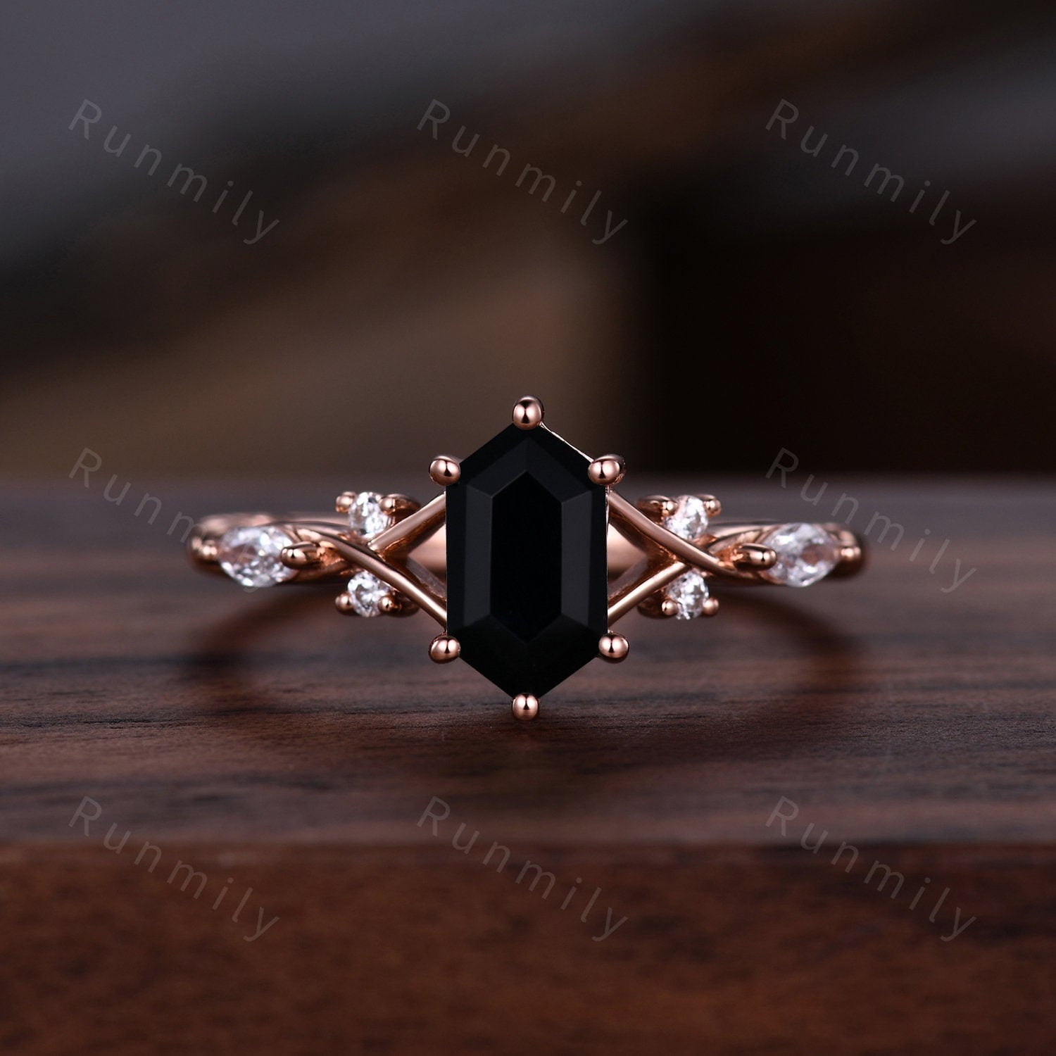 Vintage Black Onyx Couples Ring Rose Gold Matching Ring Set His and Hers Wedding Band Promise Ring For Men For Women Natural Black Gemstone