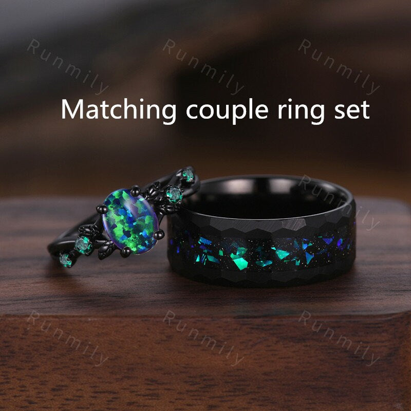 Galaxy Meteorite Blue Nebula Ring, Mens Wedding Band, 8mm Black Ceramic Ring, Outer Space Ring, His Wedding Band, Anniversary Gift For Him