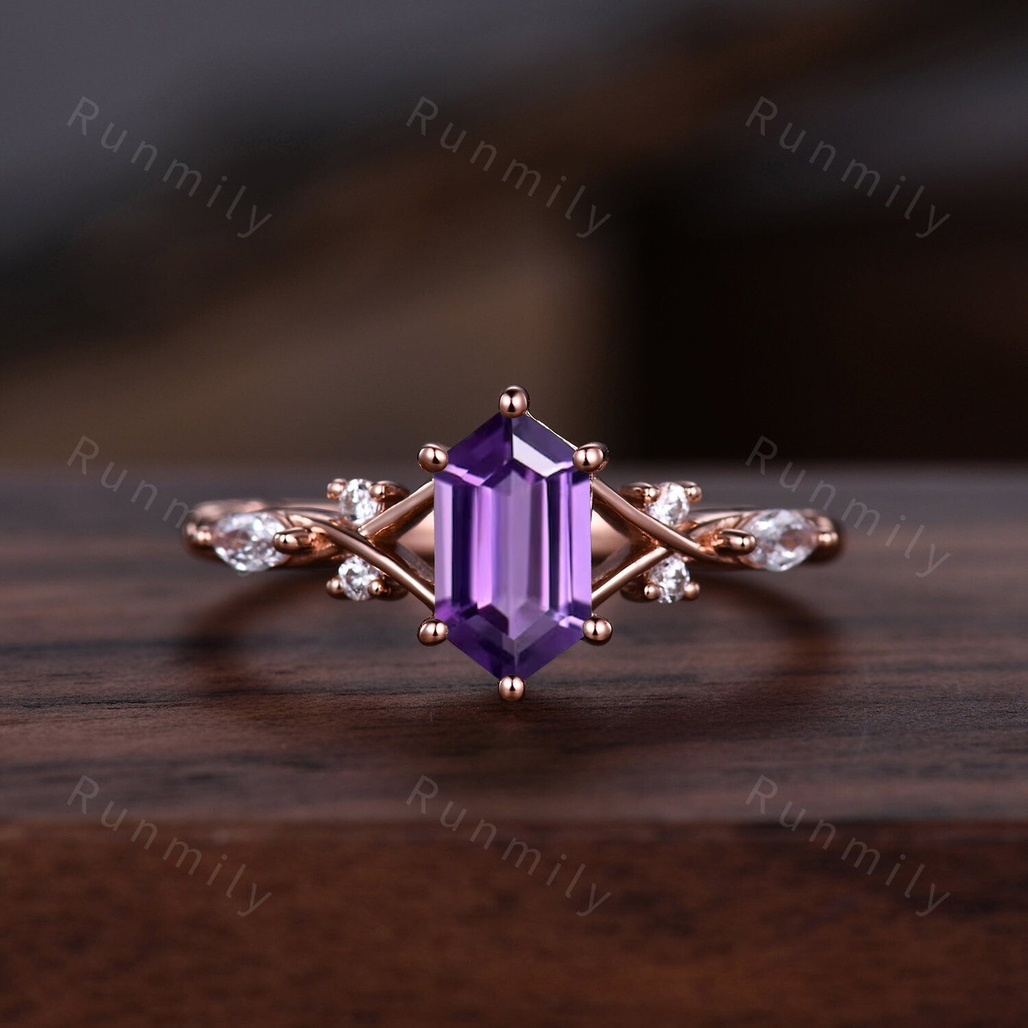 Vintage Amethyst Couples Ring Rose Gold Matching Ring Set His and Hers Wedding Band Promise Ring For Men For Women Purple Gemstone Ring