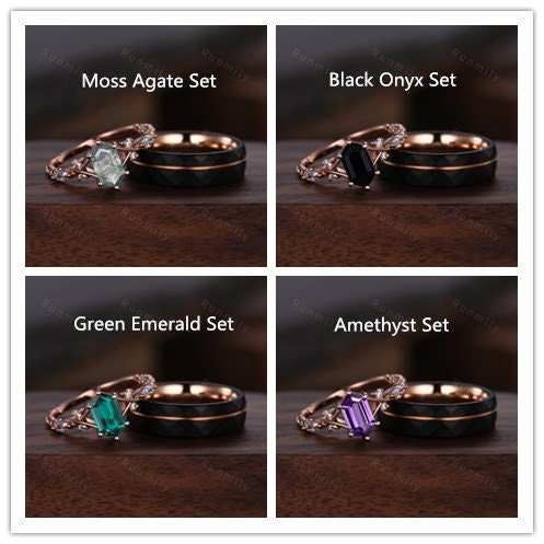 Vintage Blue Opal Couples Ring Rose Gold Matching Ring Set His and Hers Wedding Band Promise Ring For Men For Women Blue Fire Opal Ring