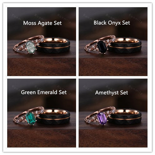 Vintage Lavender Opal Couples Ring Rose Gold Matching Ring Set His and Hers Wedding Band Promise Ring For Men For Women Purple Opal Ring