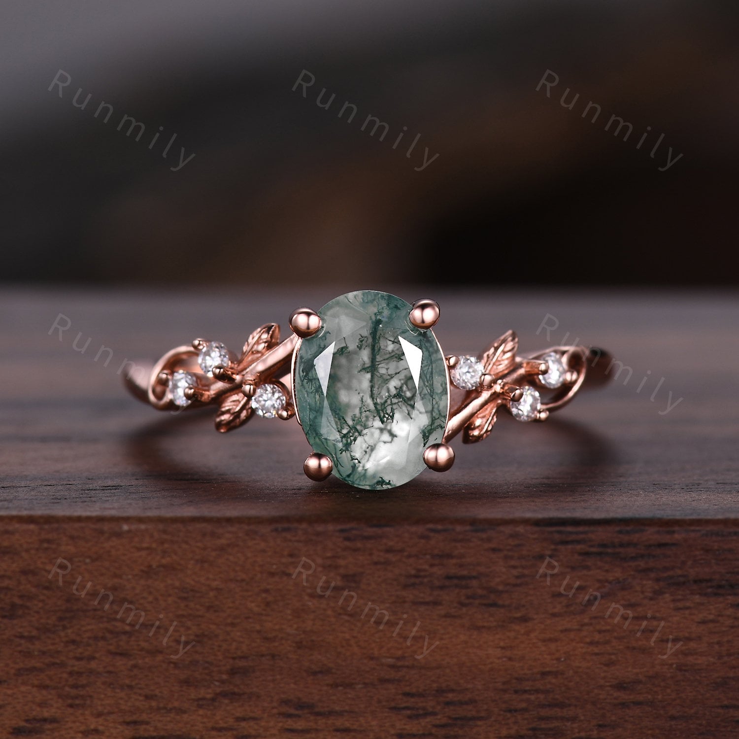 Vintage Green Moss Agate Ring Set For Couples His And Her Wedding Band Rose Gold Matching Promise Ring Anniversary Rings Natural Agate Gem