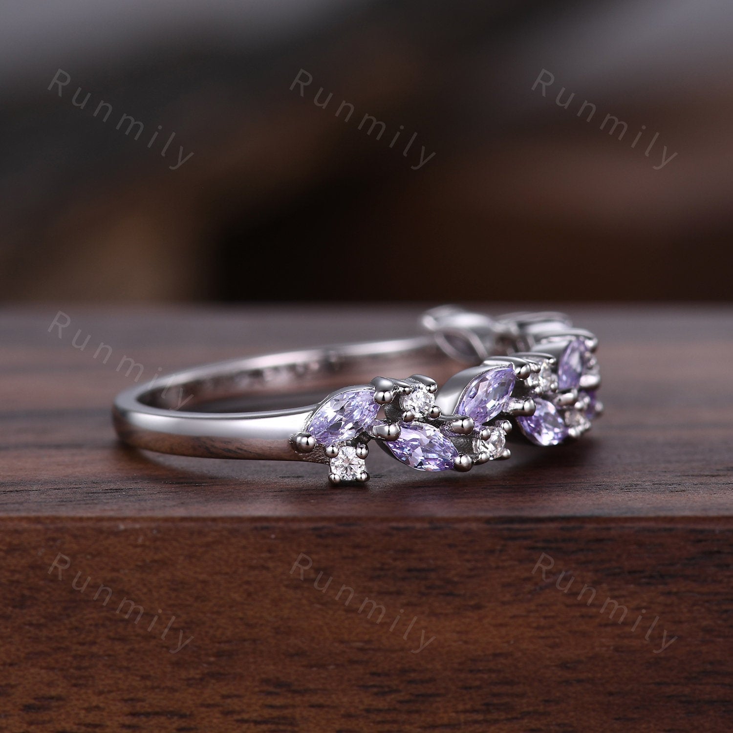 Unique marquise cut tanzanite wedding band sterling silver moissanite cluster ring for women vintage stacking matching band anniversary ring