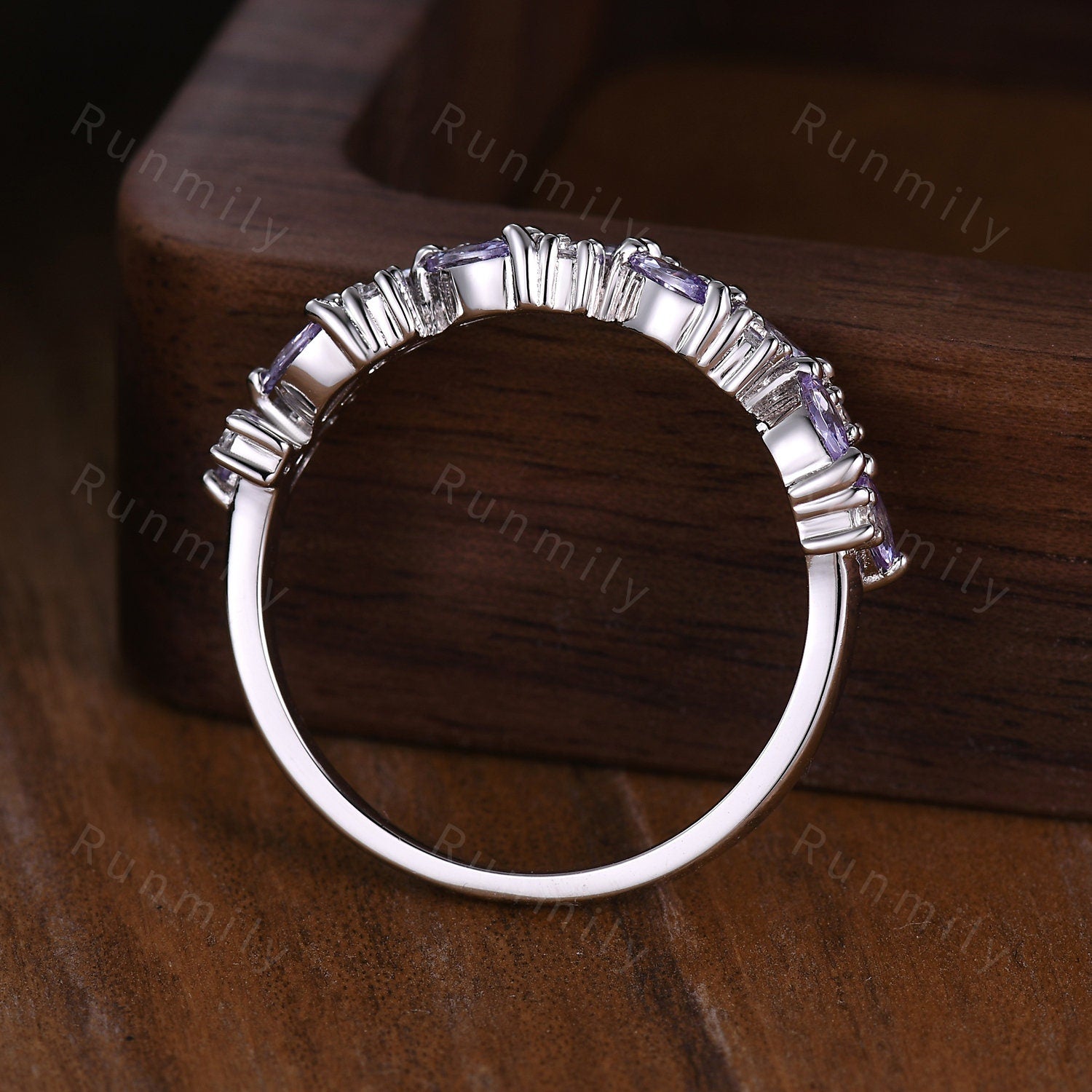 Unique marquise cut tanzanite wedding band sterling silver moissanite cluster ring for women vintage stacking matching band anniversary ring